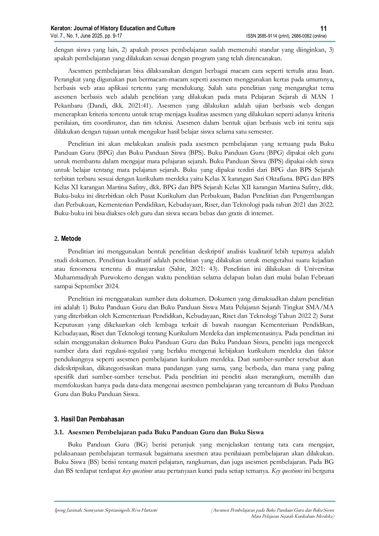 JURIS Asesmen Pembelajaran pada Buku Panduan Guru dan Buku Siswa Mata Pelajaran Sejarah Kurikulum Merdeka