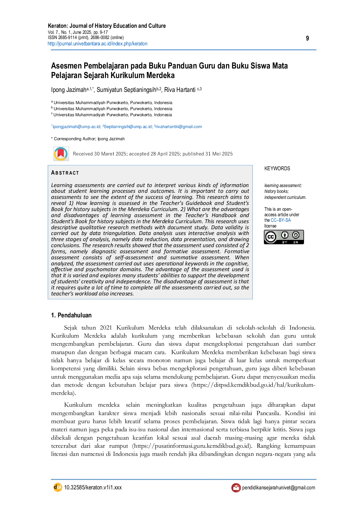 JURIS Asesmen Pembelajaran pada Buku Panduan Guru dan Buku Siswa Mata Pelajaran Sejarah Kurikulum Merdeka