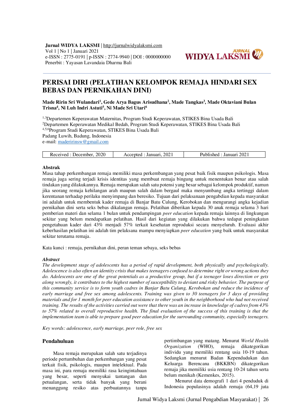 JURIS Perisai Diri Pelatihan Kelompok Remaja Hindari Seks Bebas Dan Pernikahan Dini