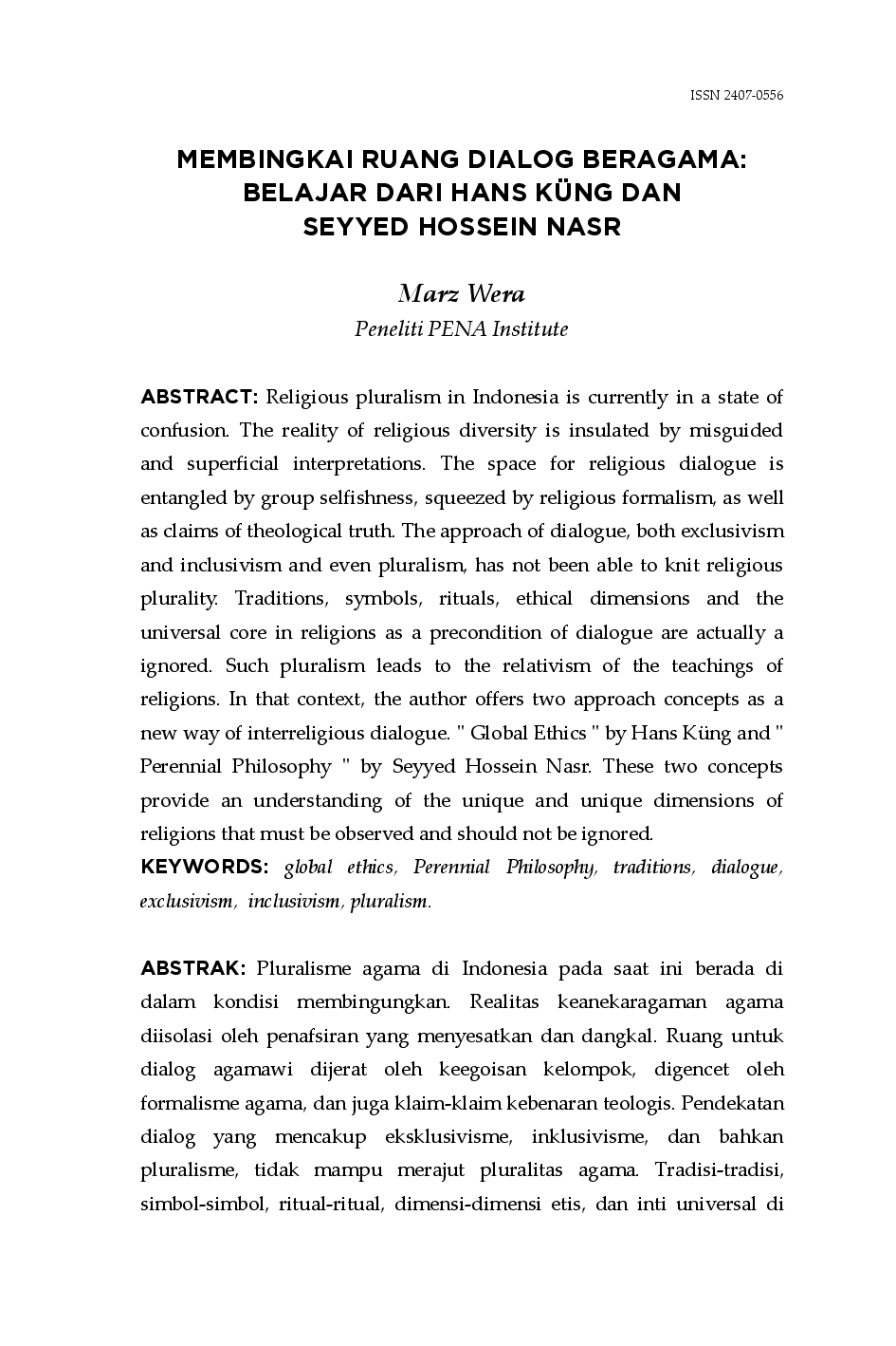 juris Membingkai Ruang Dialog Beragama Belajar dari Hans Kung dan Seyyed Hossein Nasr