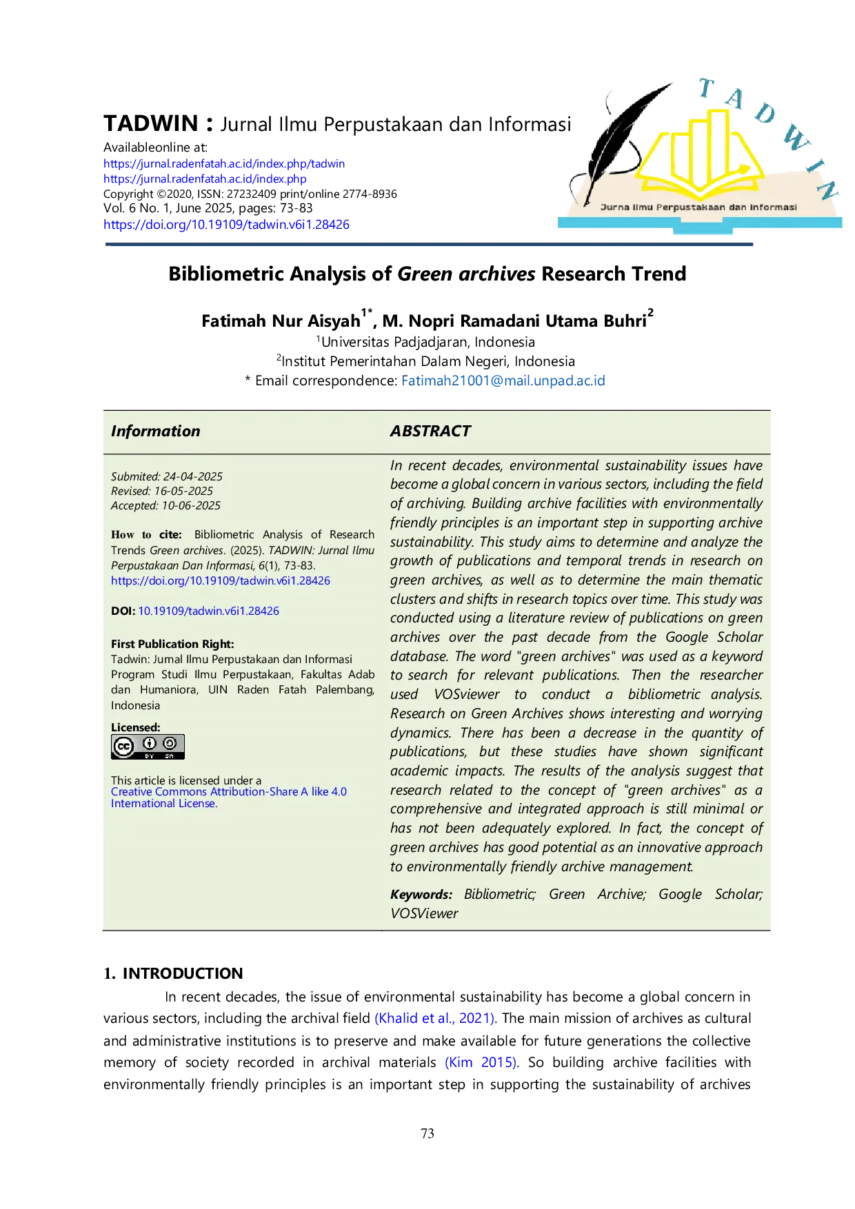 JURIS Bibliometric Analysis of Green archives Research Trend