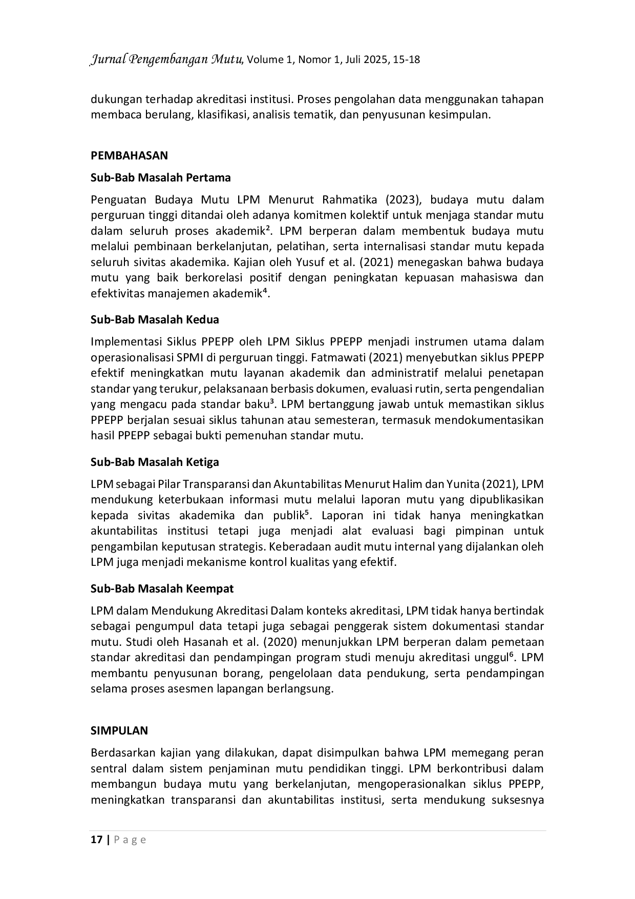 JURIS Peran Strategis Lembaga Penjaminan Mutu dalam Meningkatkan Mutu Pendidikan Tinggi di Indonesia