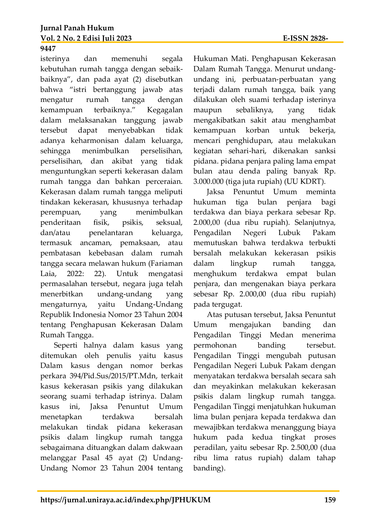 JURIS PERTimbangan HAKIM DALAM PEMIDANAAN PELAKU TINDAK PIDANA KEKERASAN DALAM RUMAH TANGGA