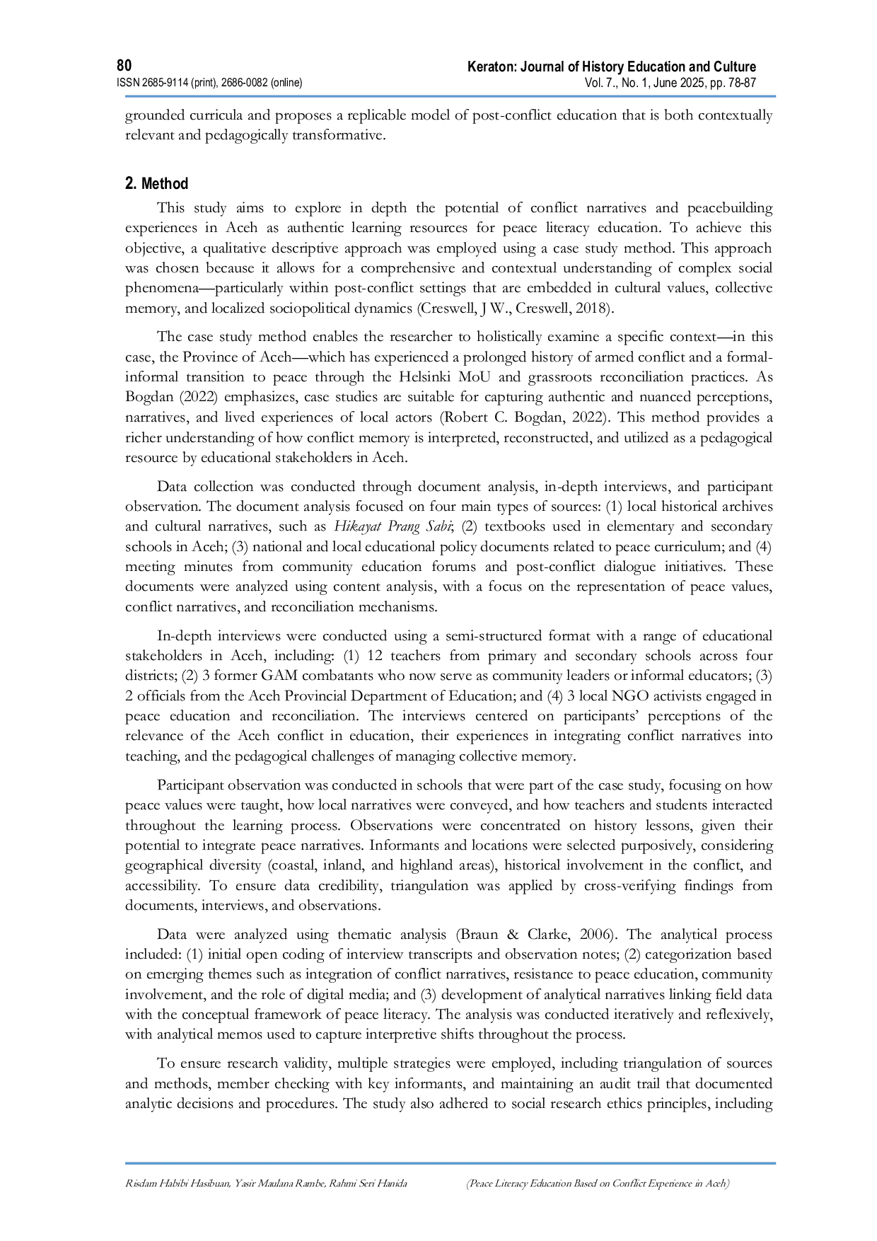 JURIS Peace Literacy Education Based on Conflict Experience in Aceh