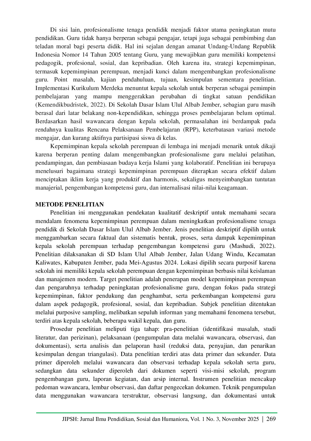 JURIS Model Kepemimpinan Perempuan dalam Meningkatkan Profesionalisme Tenaga Pendidik di Sekolah Dasar Islam Ulul Albab Jember