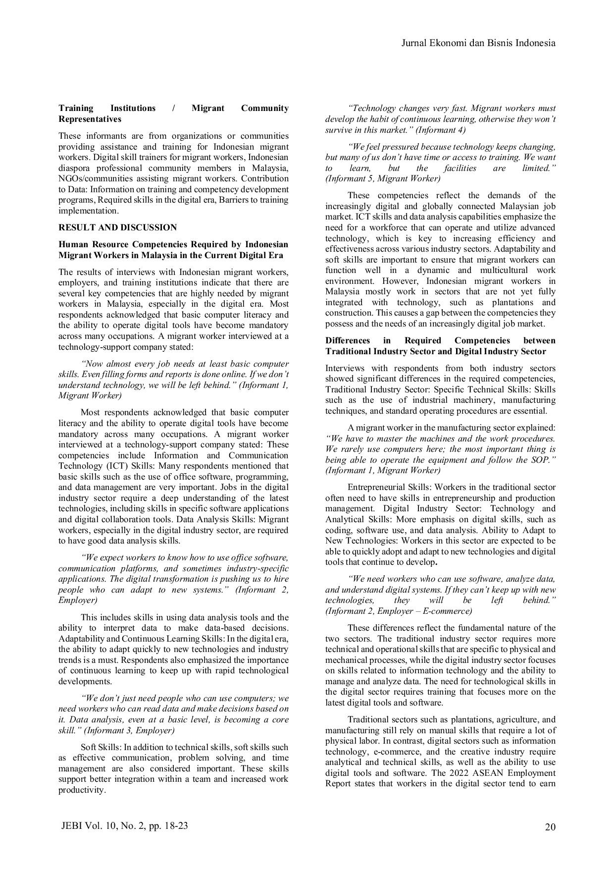 JURIS Pengembangan Kompetensi Sumber Daya Manusia untuk Pekerja Migran Indonesia di Malaysia Perspektif Analisis Kebutuhan Sumber Daya Manusia di Era Digital