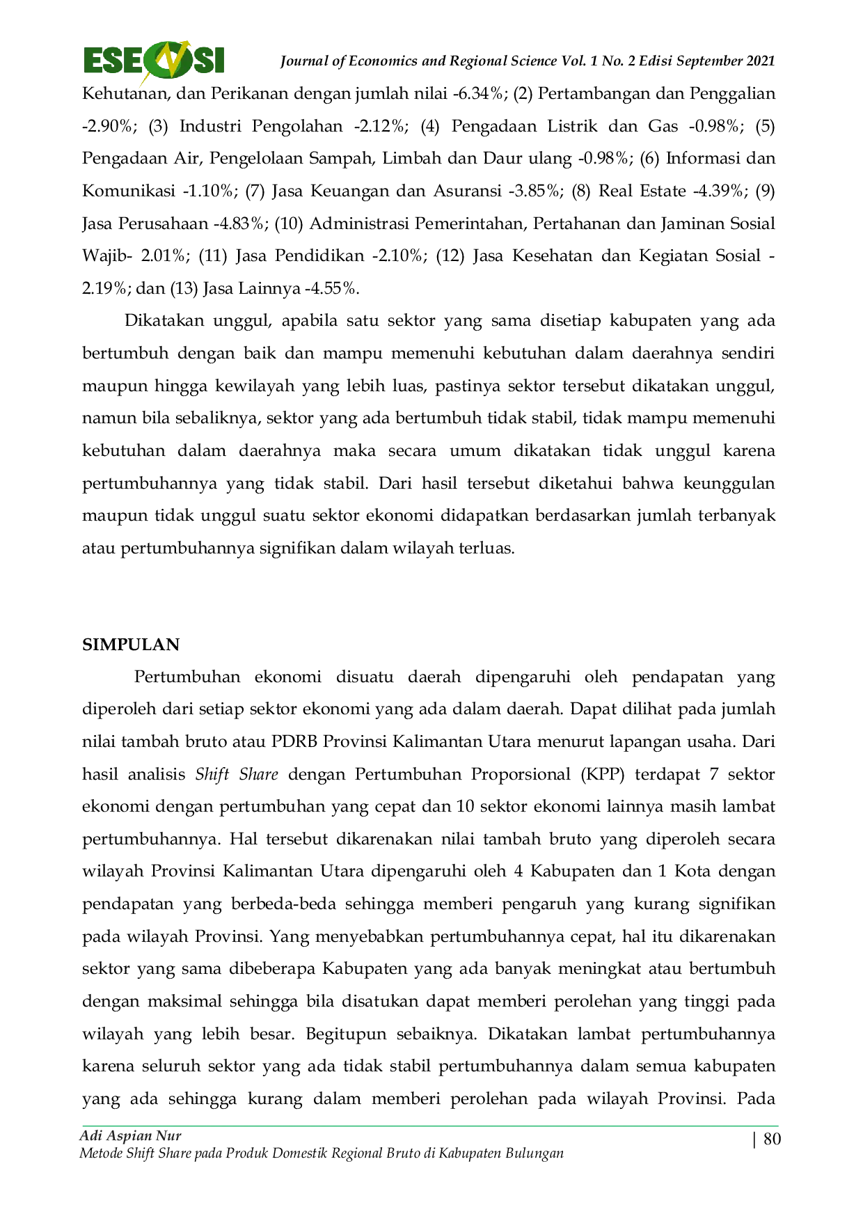 JURIS Metode Shift Share Pada Produk Domestik Regional Bruto Di Kabupaten Bulungan