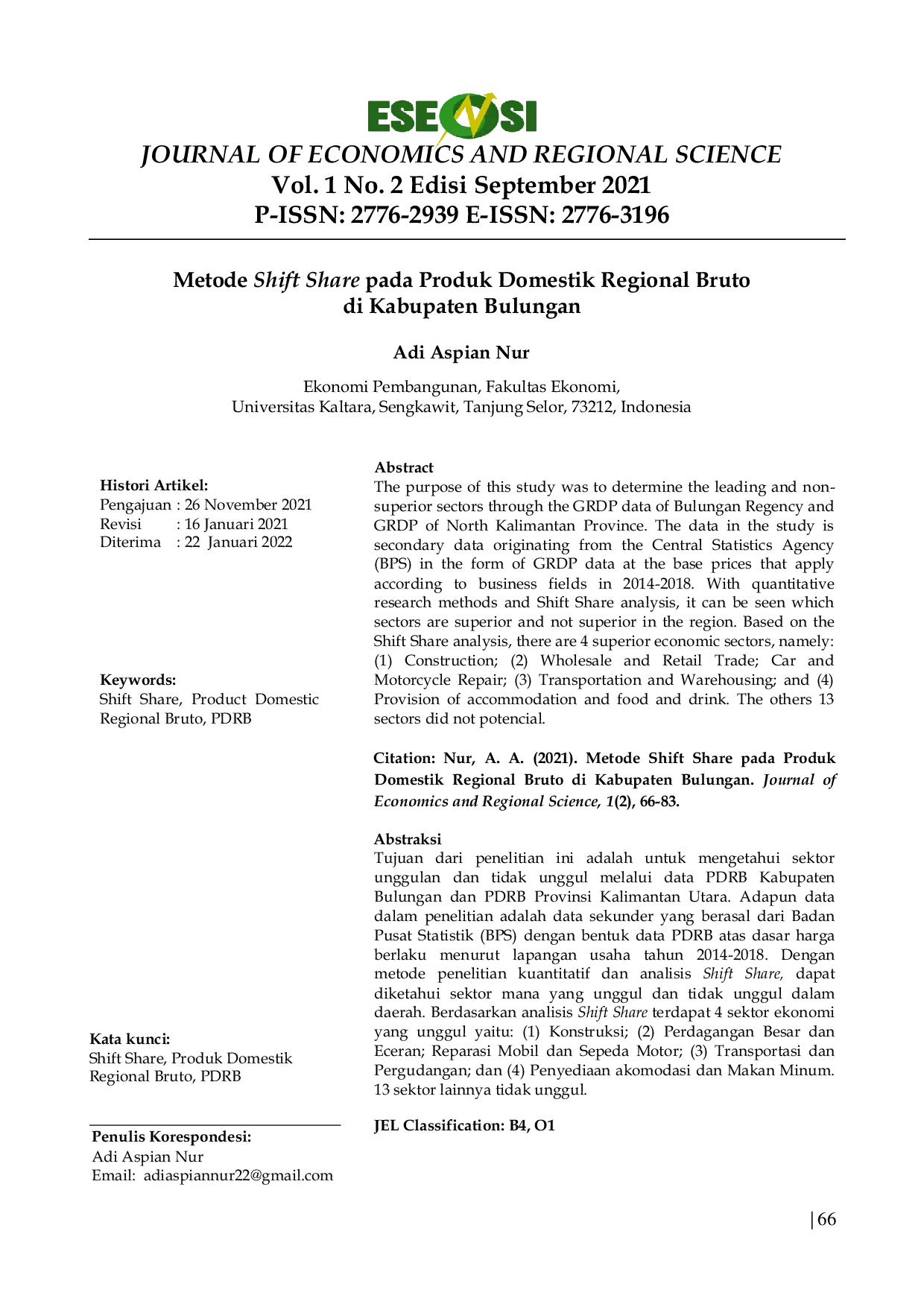 JURIS Metode Shift Share Pada Produk Domestik Regional Bruto Di Kabupaten Bulungan