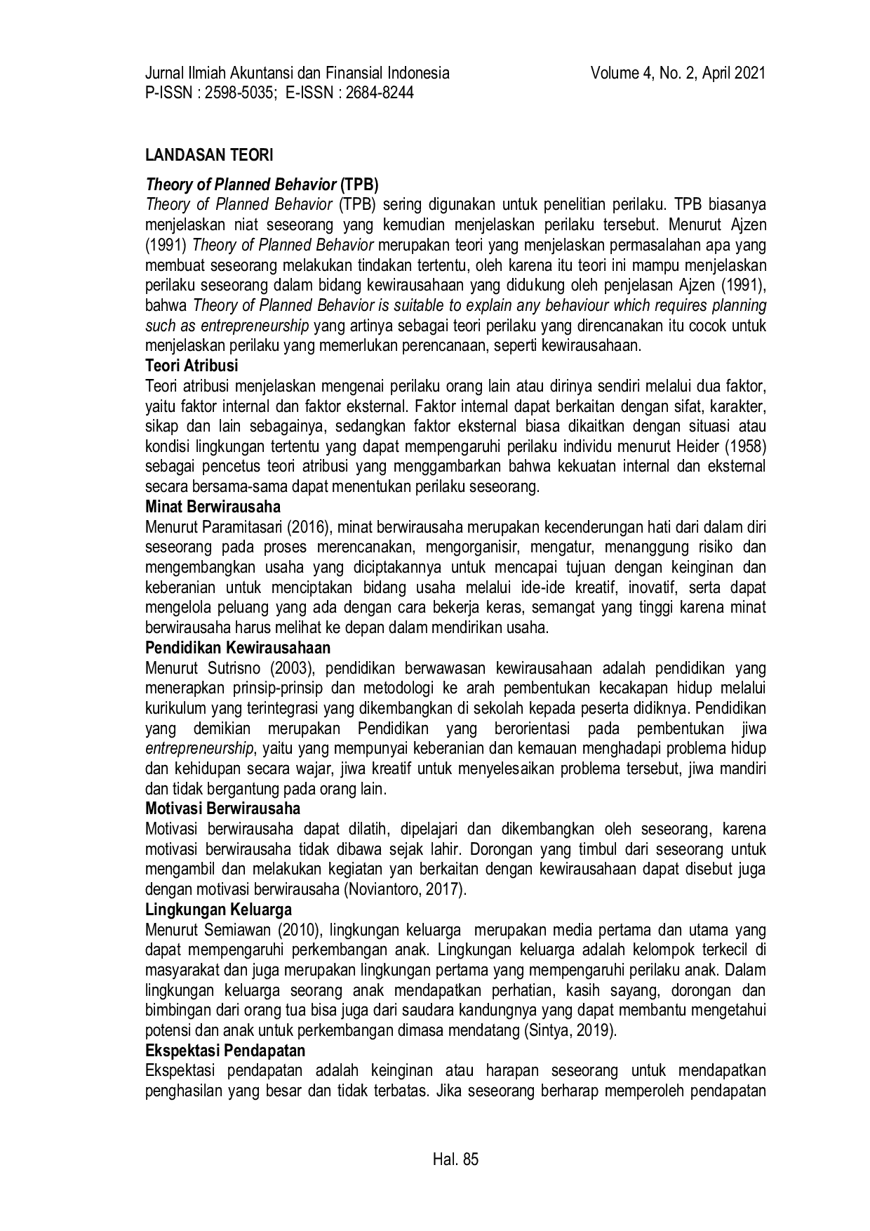 JURIS Pengaruh Pendidikan Kewirausahaan Motivasi Berwirausaha Lingkungan Keluarga dan Ekspektasi Pendapatan terhadap Minat Berwirausaha Mahasiswa Akuntansi