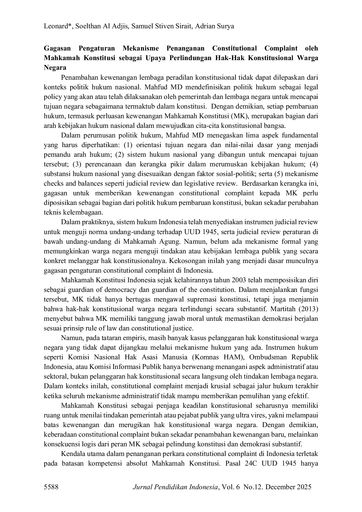 JURIS Urgensi Constitutional Complaint dalam Sistem Ketatanegaraan Indonesia Sebagai Mekanisme Perlindungan Hak Konstitusional Terhadap Tindakan Pemerintah yang Melampaui Wewenang