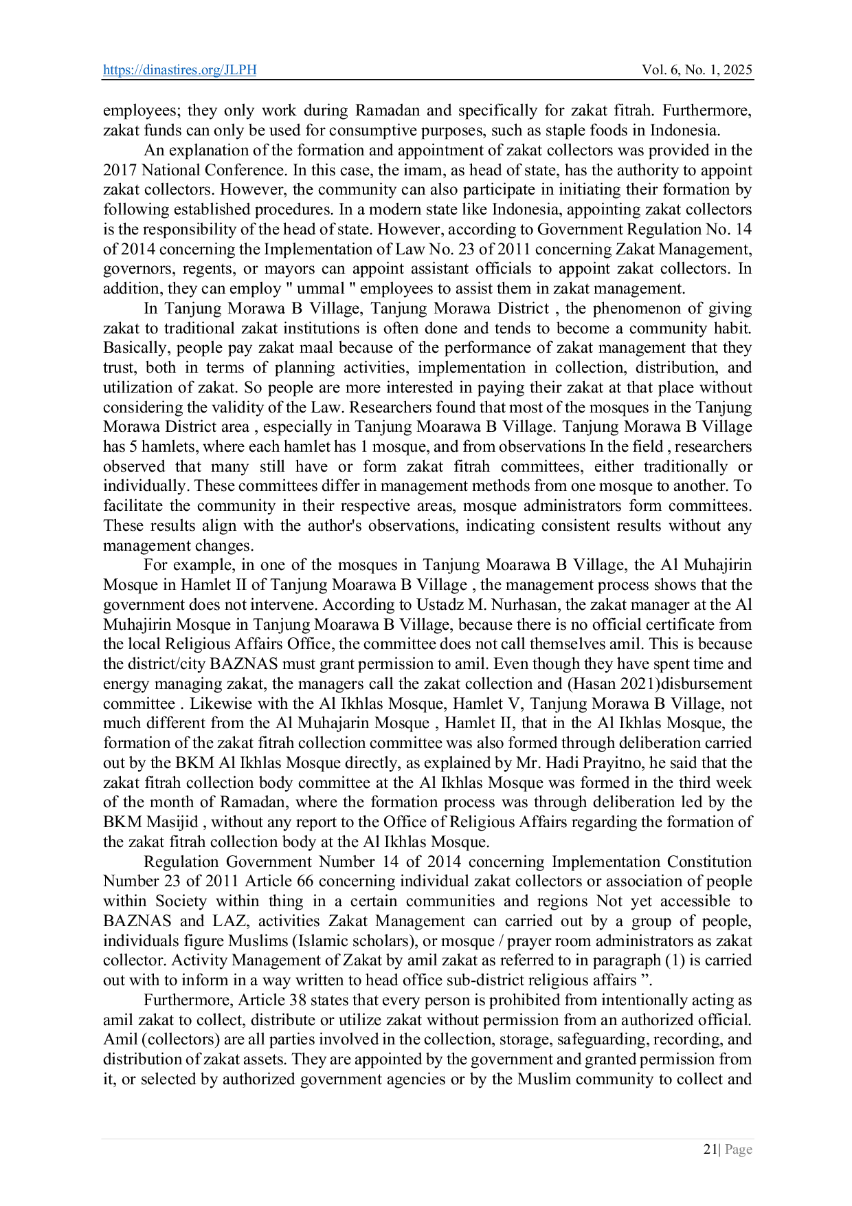 JURIS Formal Legality of the Status of the Fitrah Zakat Amil Committee of the Mosque in Tanjung Morawa B Village Tanjung Morawa District According to Zakat Regulations in Indonesia