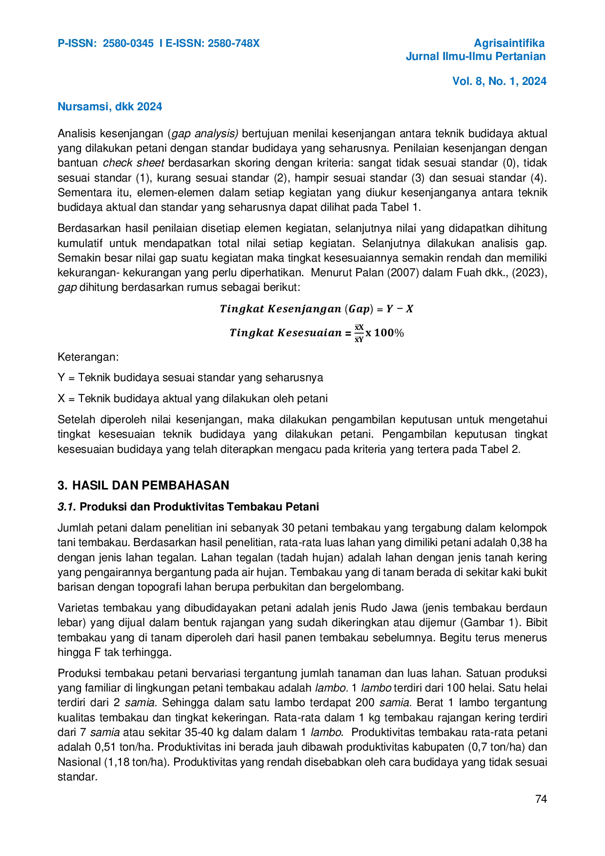 JURIS Analisis Kesenjangan Teknik Budidaya Tembakau di Nagari Baruah Gunung Kabupaten Lima Puluh Kota Provinsi Sumatera Barat