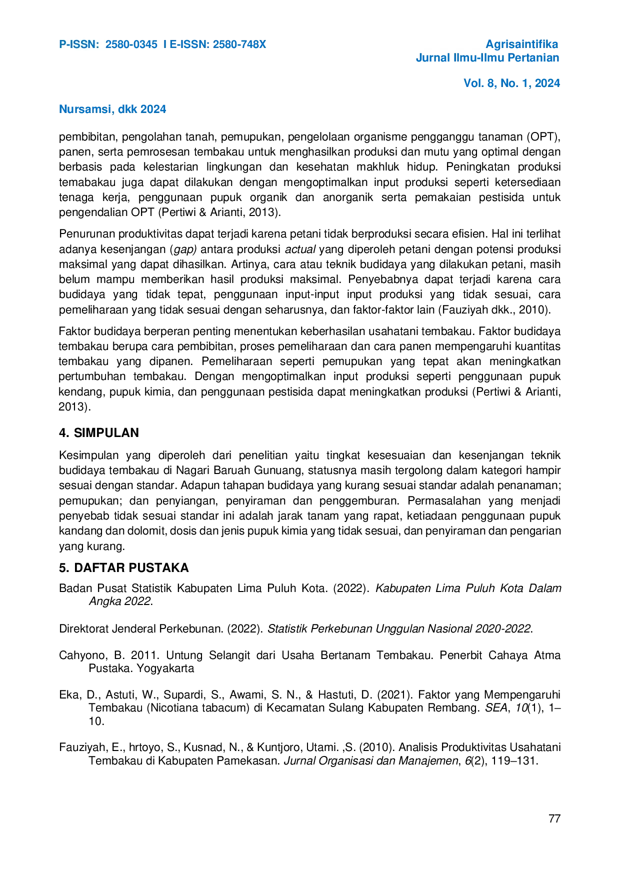 JURIS Analisis Kesenjangan Teknik Budidaya Tembakau di Nagari Baruah Gunung Kabupaten Lima Puluh Kota Provinsi Sumatera Barat