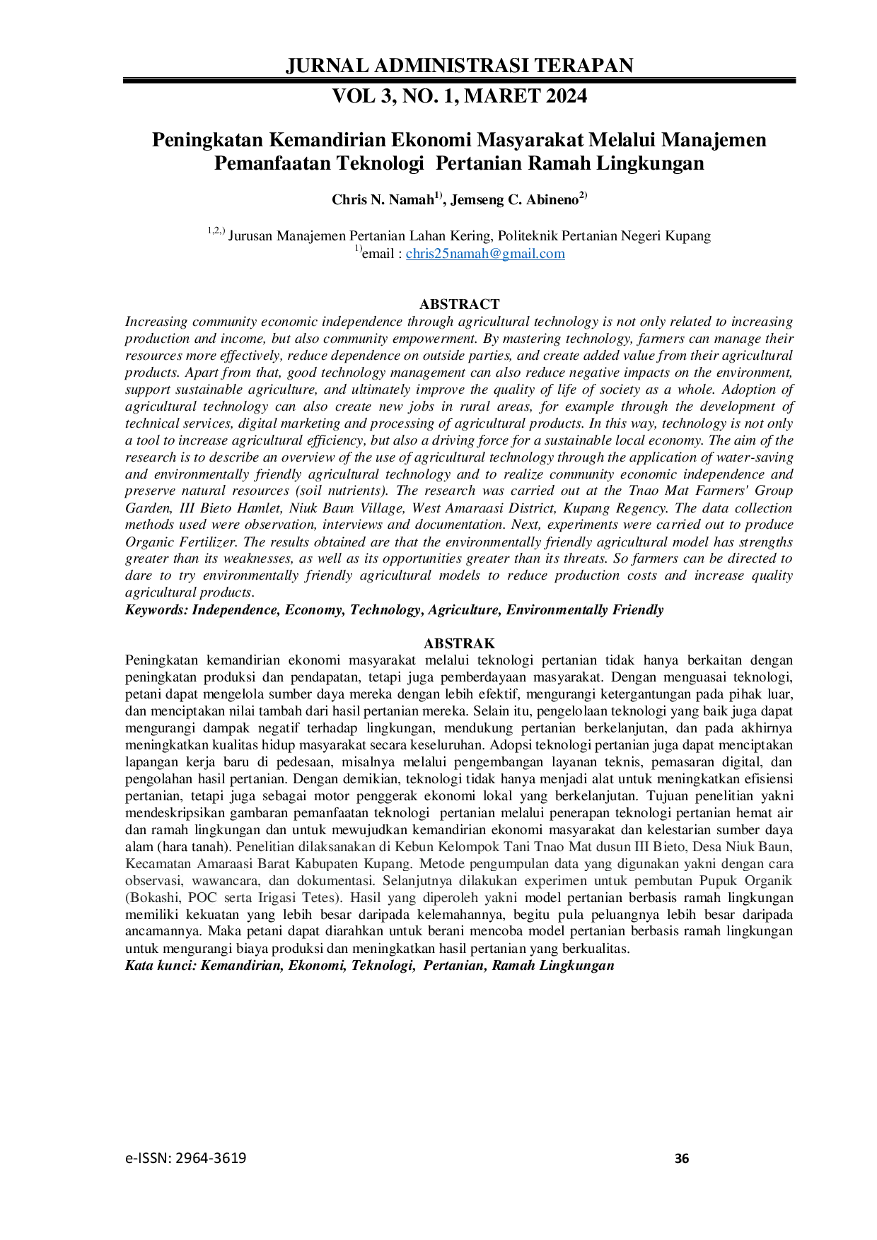 JURIS Peningkatan Kemandirian Ekonomi Masyarakat Melalui Manajemen Pemanfaatan Teknologi Pertanian Ramah Lingkungan