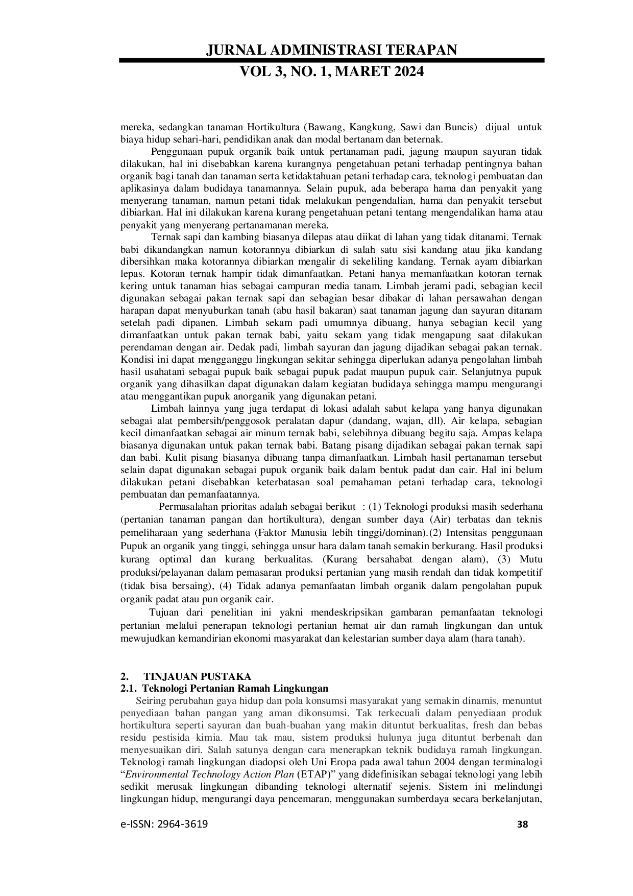 JURIS Peningkatan Kemandirian Ekonomi Masyarakat Melalui Manajemen Pemanfaatan Teknologi Pertanian Ramah Lingkungan