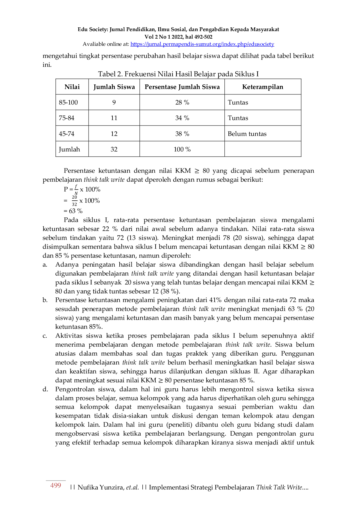 JURIS Implementasi Strategi Pembelajaran Think Talk Write dalam Meningkatkan Hasil Belajar pada Mata Pelajaran Akidah Akhlak Siswa Kelas VII MTsN 2 Langkat