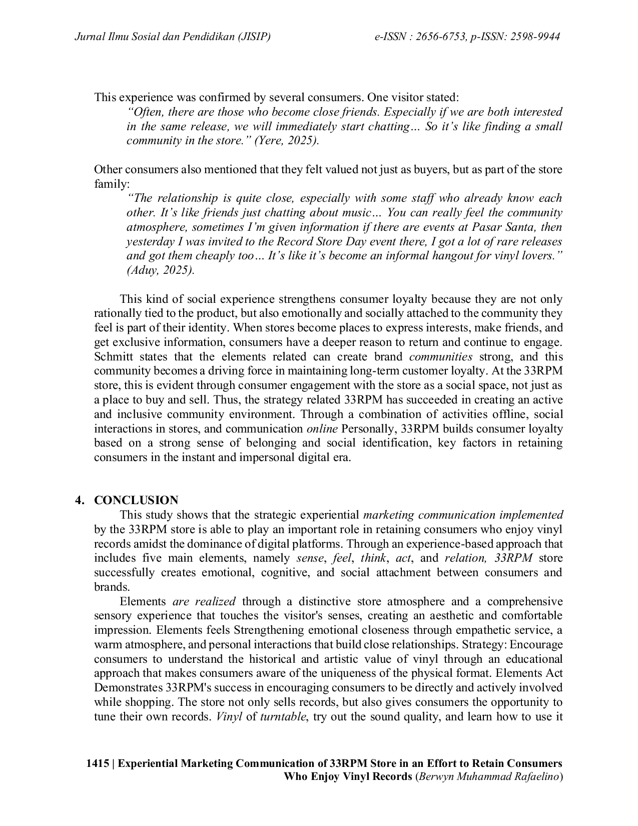 JURIS Experiential Marketing Communication of 33RPM Store in Efforts to Retain Vinyl Record Enthusiasts