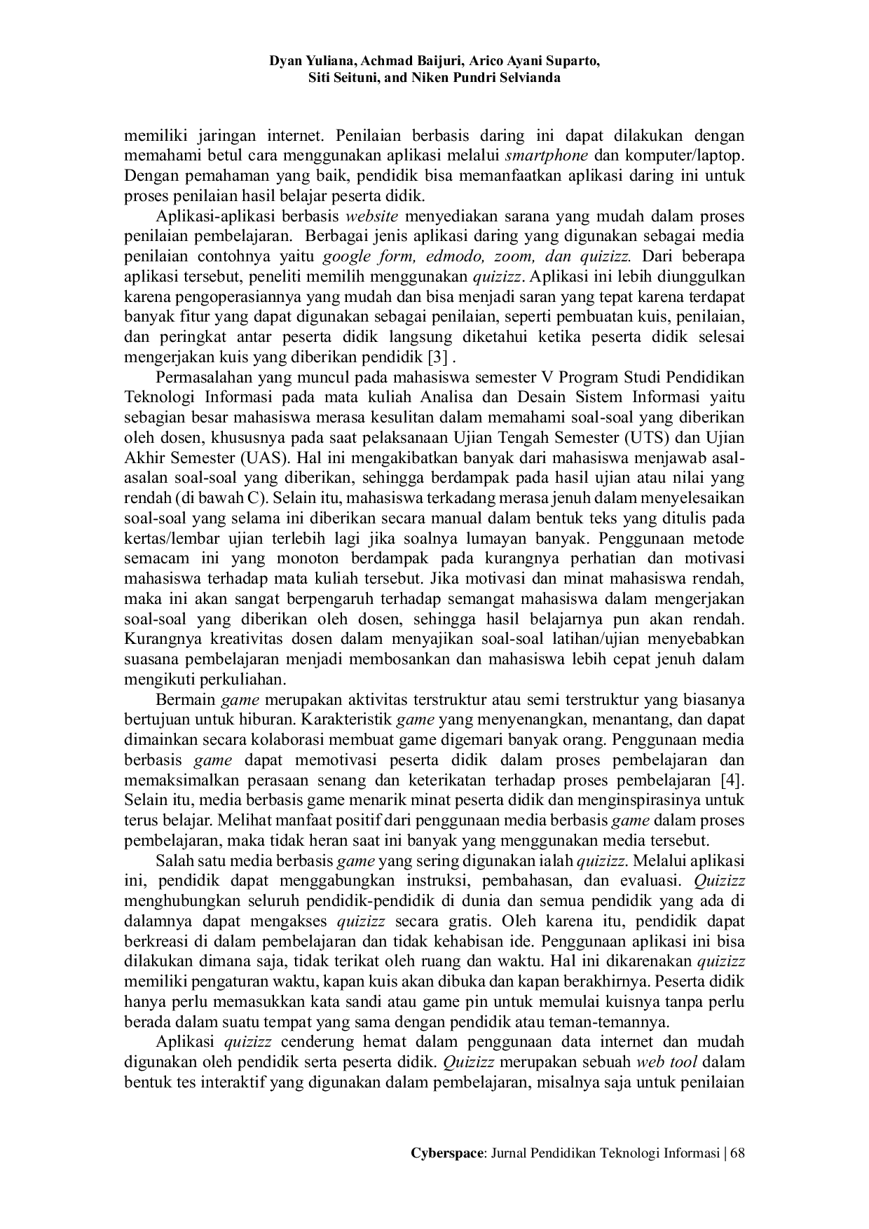 JURIS PENGARUH PENGGUNAAN MEDIA PEMBELAJARAN QUIZIZZ TERHADAP HASIL BELAJAR MAHASISWA MATA KULIAH ANALISA DAN DESAIN SISTEM INFORMASI