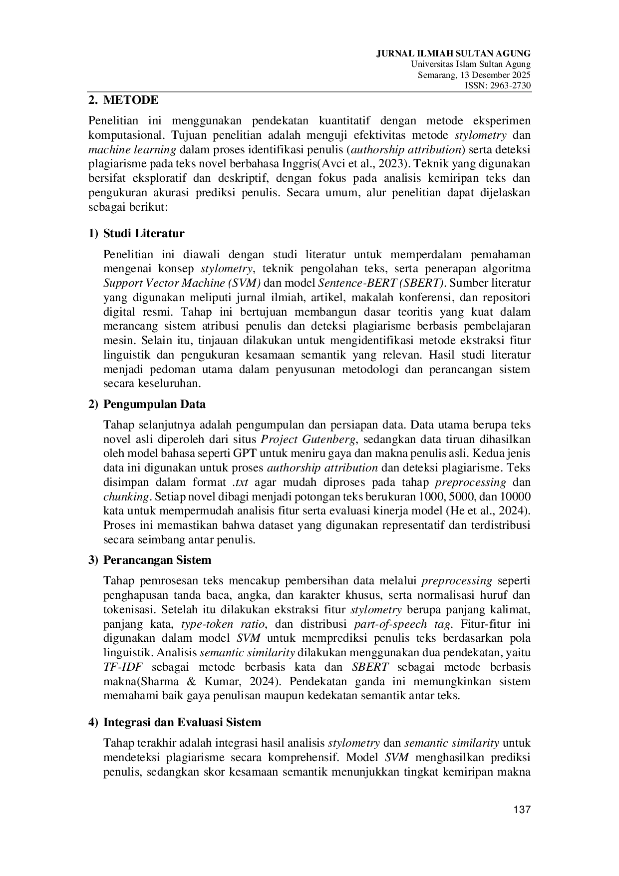 JURIS Deteksi Plagiarisme Pada Novel Berbahasa Inggris Menggunakan Authorship Attribution Berbasis Stylometry Dan Support Vector Machine Svm