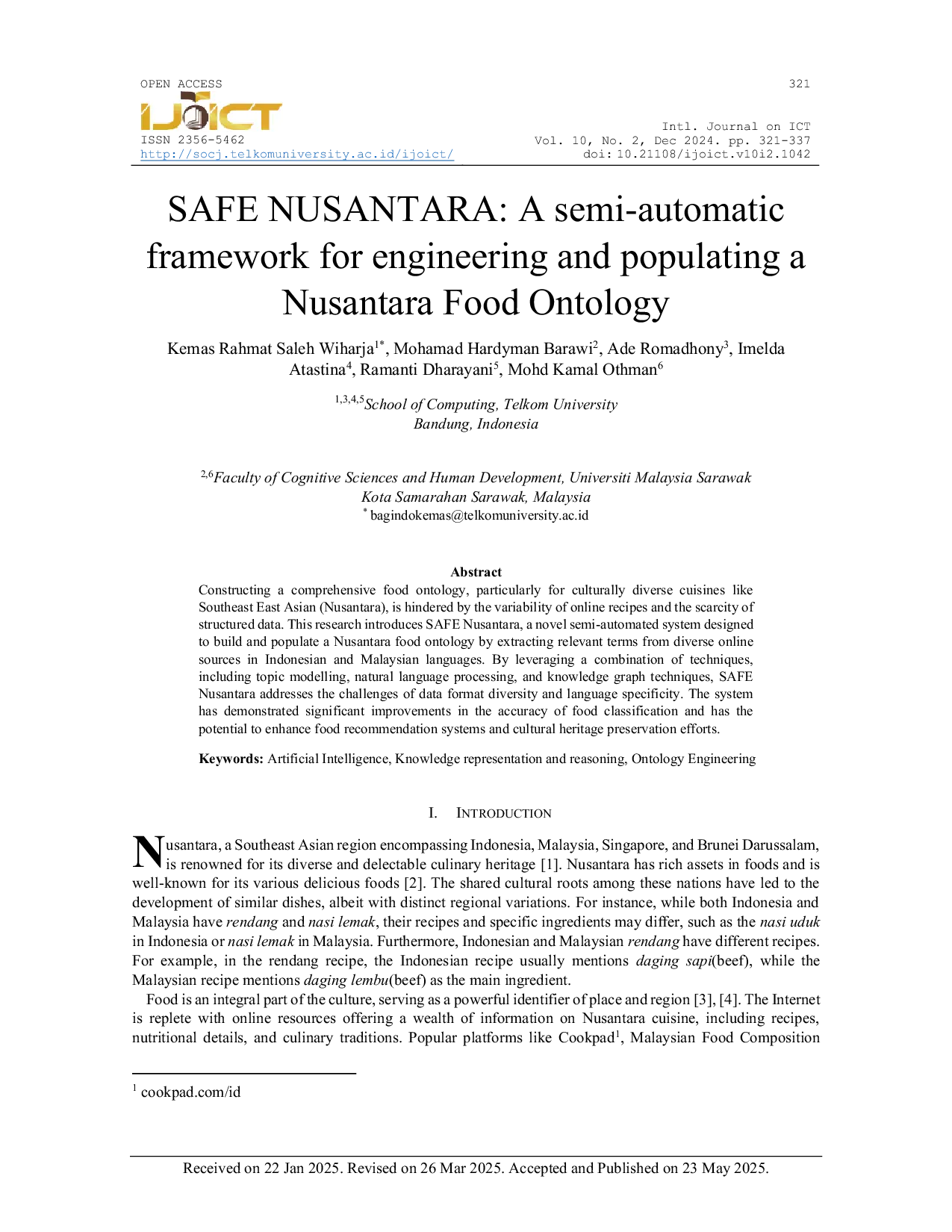 JURIS SAFE NUSANTARA A semi automatic framework for engineering and populating a Nusantara Food Ontology