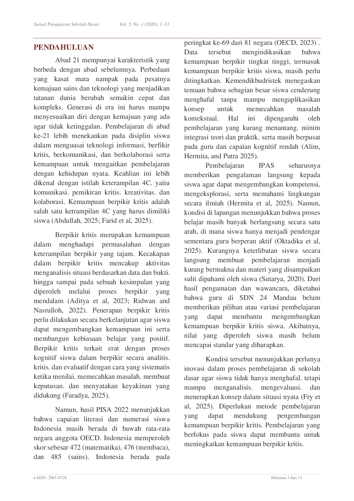 JURIS Efektivitas Model PjBL Terintegrasi STEM untuk Meningkatkan Kemampuan Berpikir Kritis Siswa SD