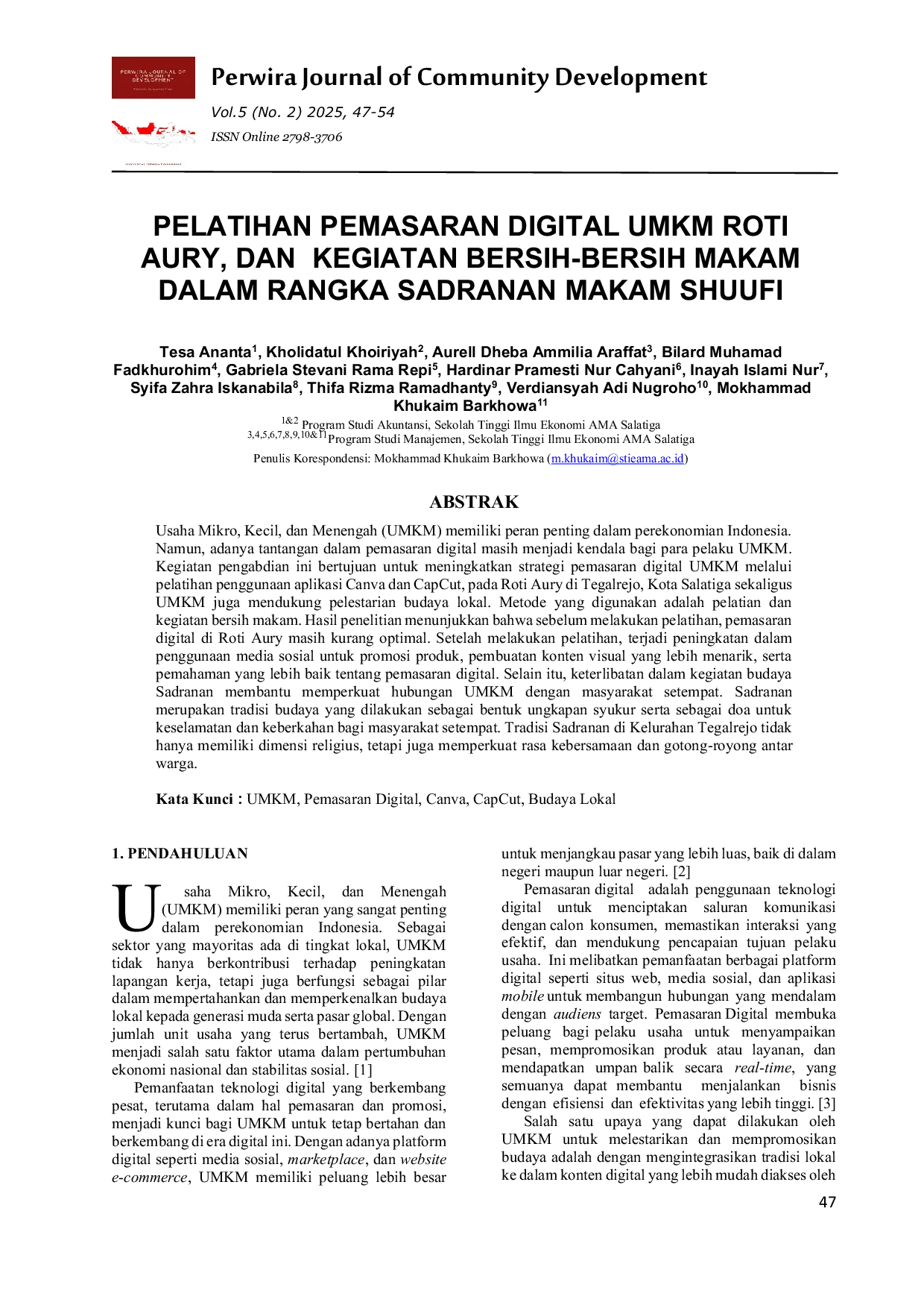 JURIS Pelatihan Pemasaran Digital UMKM Roti Aury dan Kegiatan Bersih Bersih Makam dalam Rangka Sadranan Makam Shuufi
