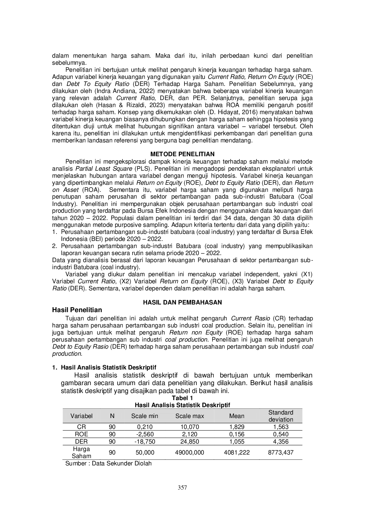 JURIS The Impact of Financial Performance on Stock Prices of Sub Coal Production Mining Companies Listed on the Indonesia Stock Exchange IDX 2020 2022