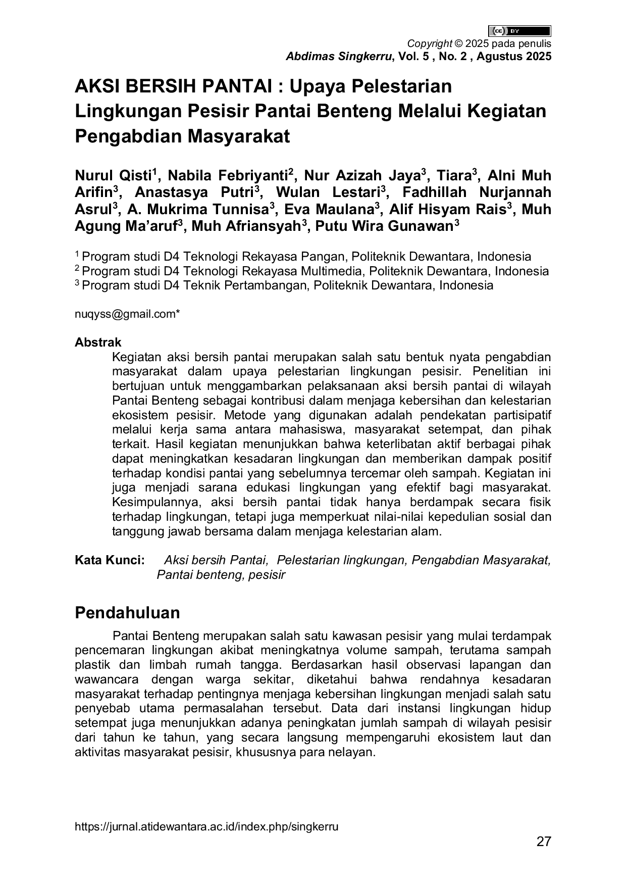 JURIS AKSI BERSIH PANTAI Upaya Pelestarian Lingkungan Pesisir Pantai Benteng Melalui Kegiatan Pengabdian Masyarakat