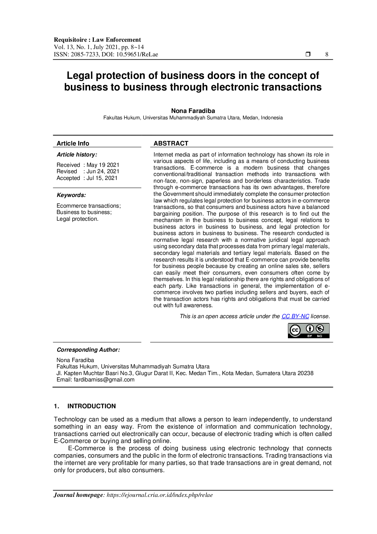 JURIS Legal protection of business doors in the concept of business to business through electronic transactions