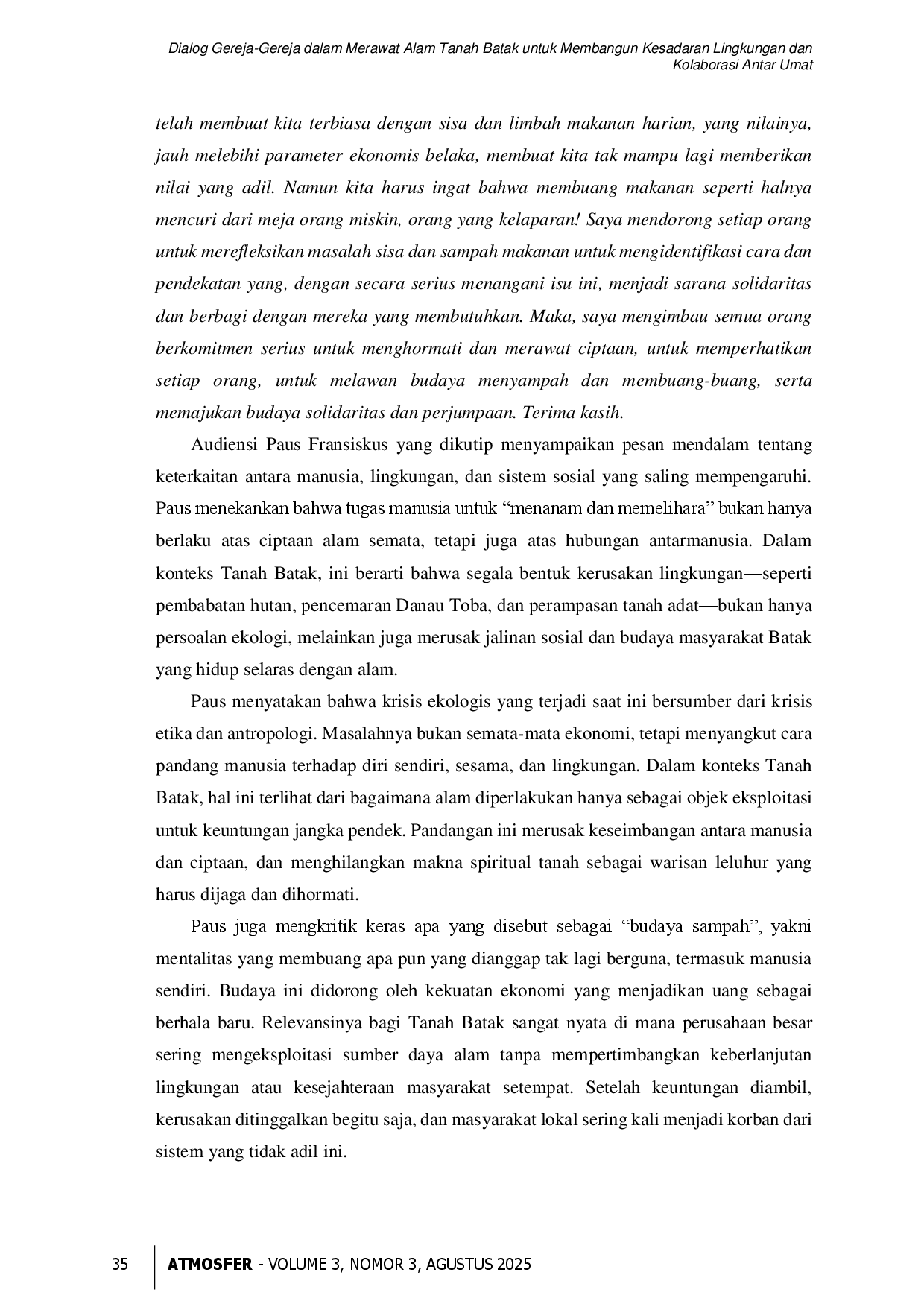 JURIS Dialog Gereja Gereja Dalam Merawat Alam Tanah Batak untuk Membangun Kesadaran Lingkungan dan Kolaborasi Antar Umat