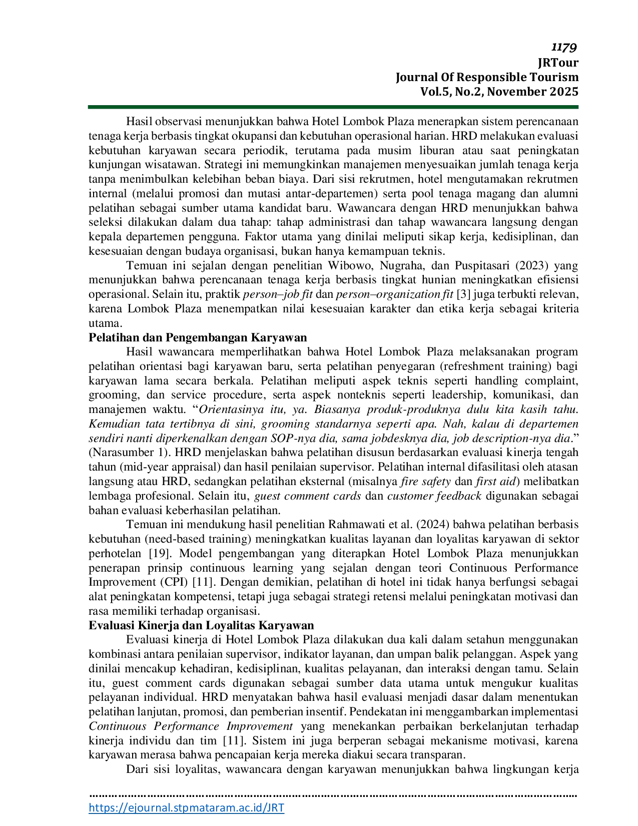 JURIS Implementasi Strategi Manajemen Sumber Daya Manusia di Hotel Lombok Plaza Analisis Praktik Rekrutmen Pelatihan dan Loyalitas Karyawan