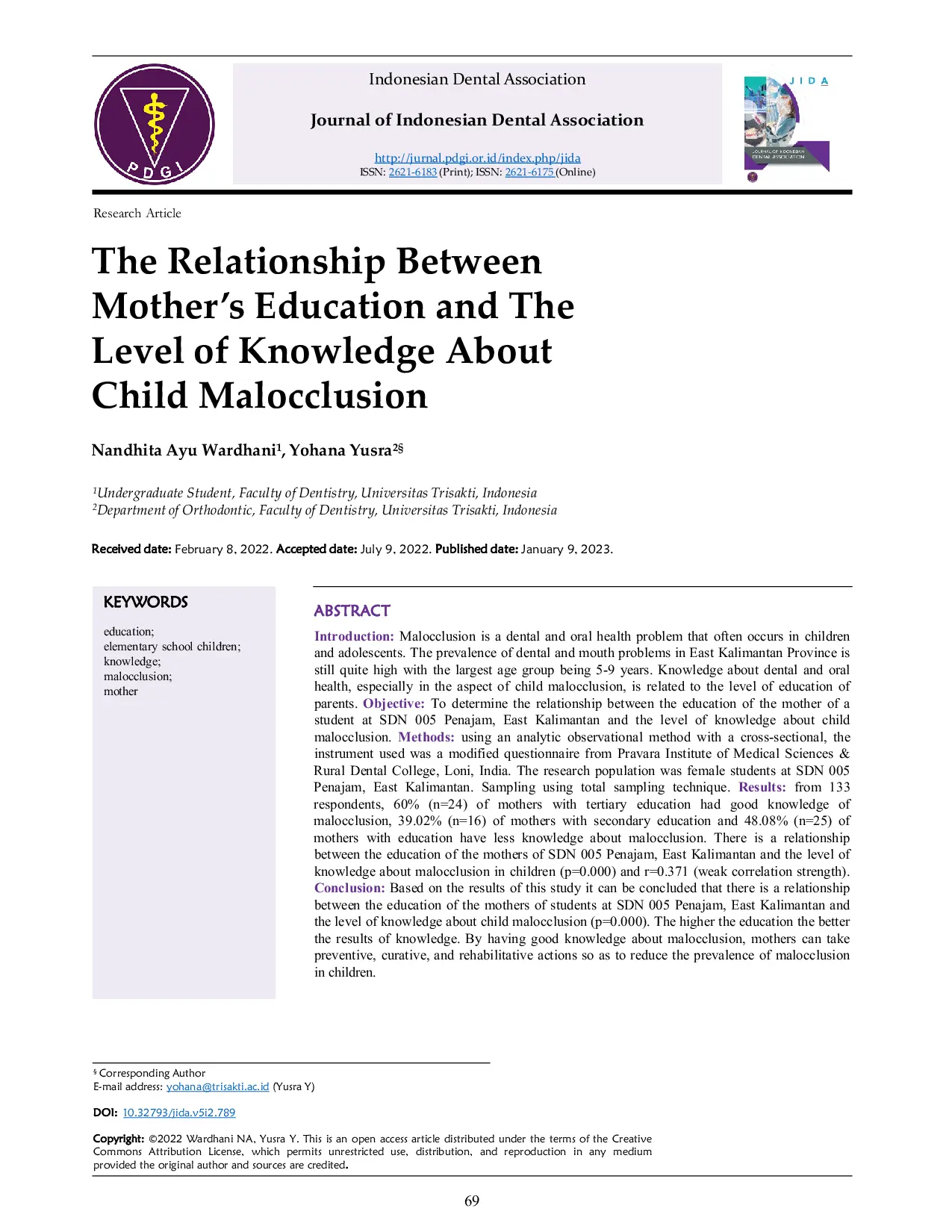 JURIS The Relationship Between Mother s Education and The Level of Knowledge About Child Malocclusion