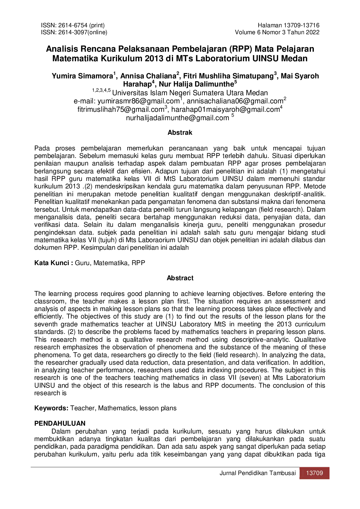 JURIS Analisis Rencana Pelaksanaan Pembelajaran RPP Mata Pelajaran Matematika Kurikulum 2013 di MTs Laboratorium UINSU Medan