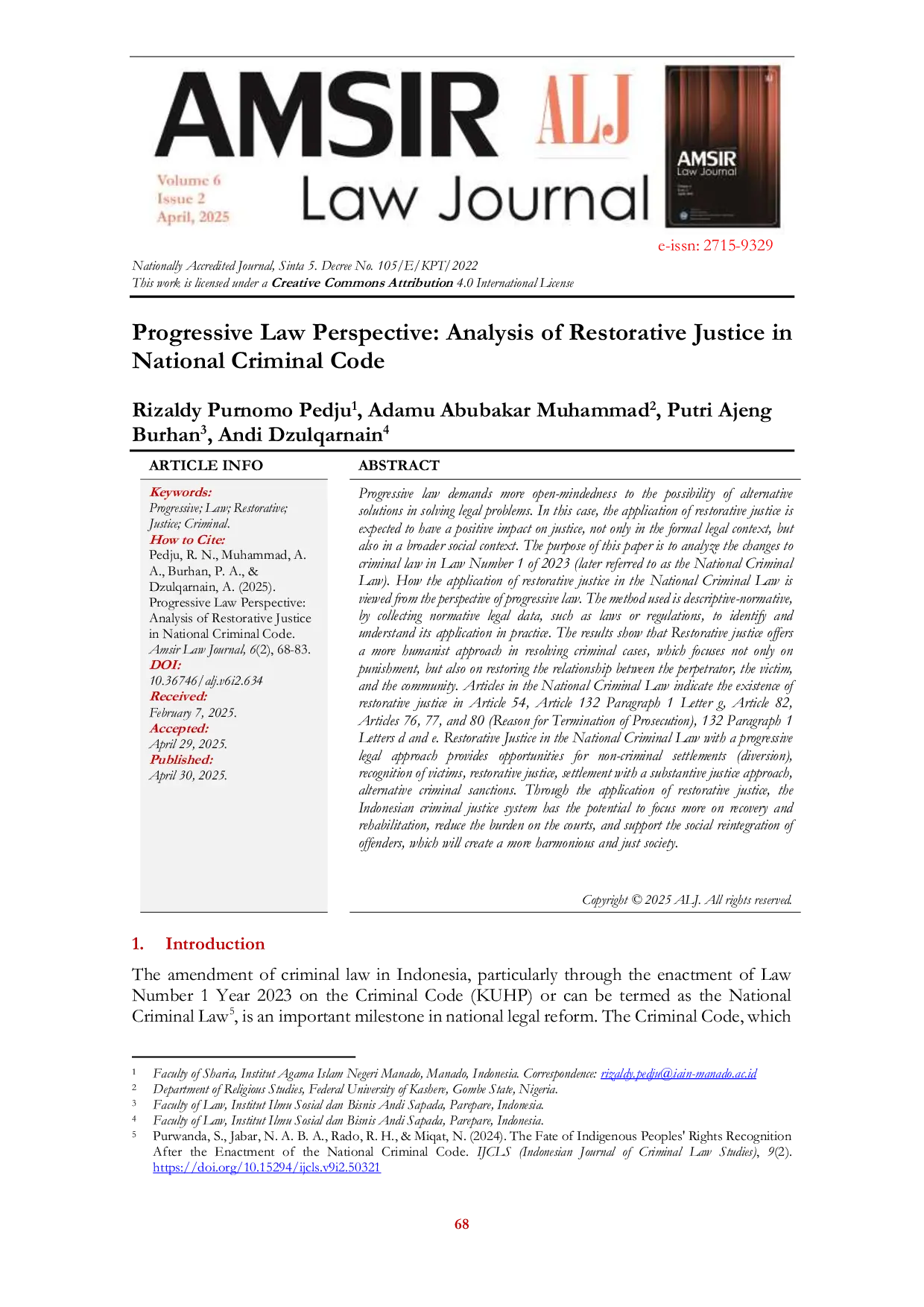 JURIS Progressive Law Perspective Analysis of Restorative Justice in National Criminal Code