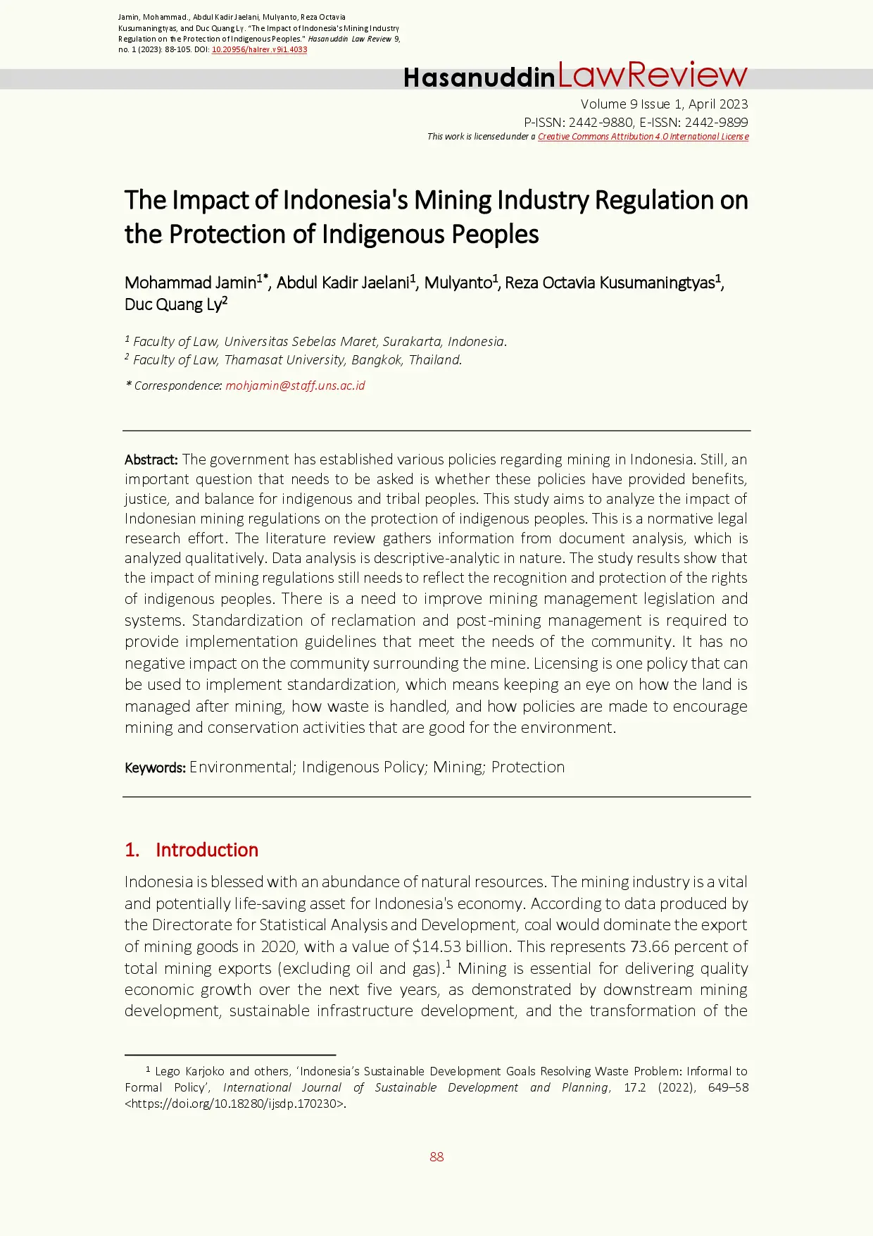 juris The Impact of Indonesia s Mining Industry Regulation on the Protection of Indigenous Peoples
