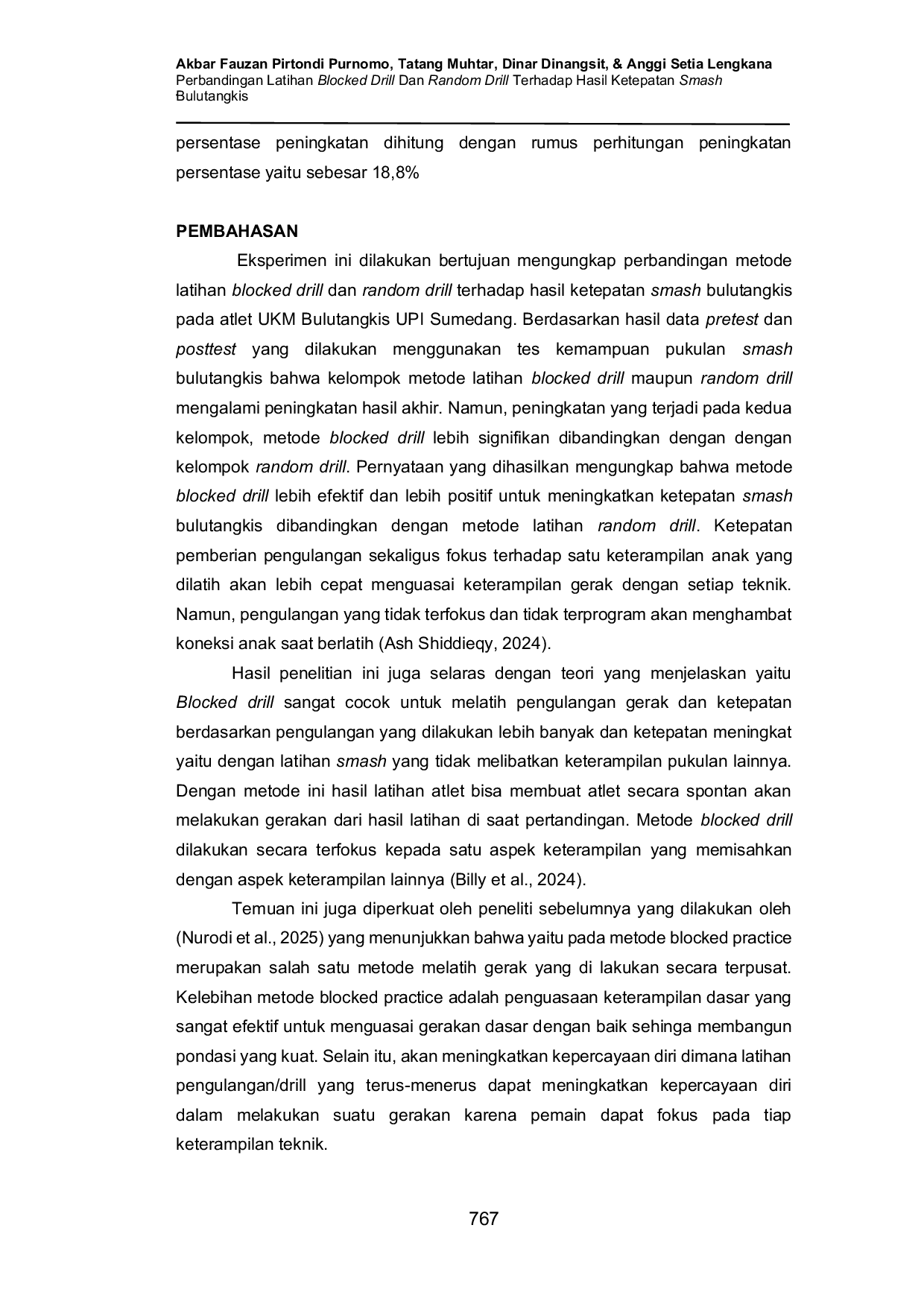 JURIS Perbandingan Latihan Blocked Drill Dan Random Drill Terhadap Hasil Ketepatan Smash Bulutangkis