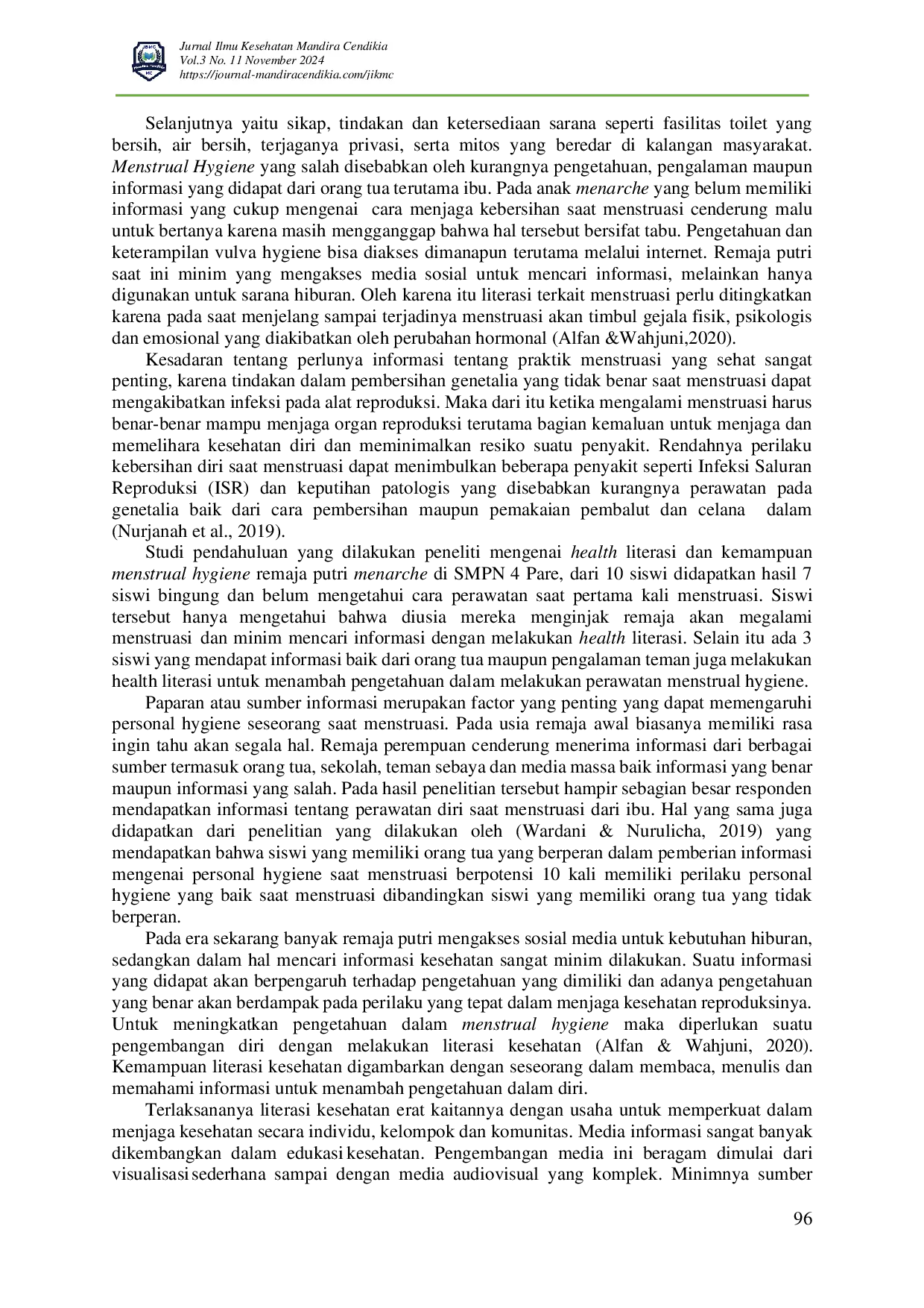 juris Hubungan Health Literasi Dengan Kemampuan Menstrual Hygiene Pada Remaja Putri Menarch