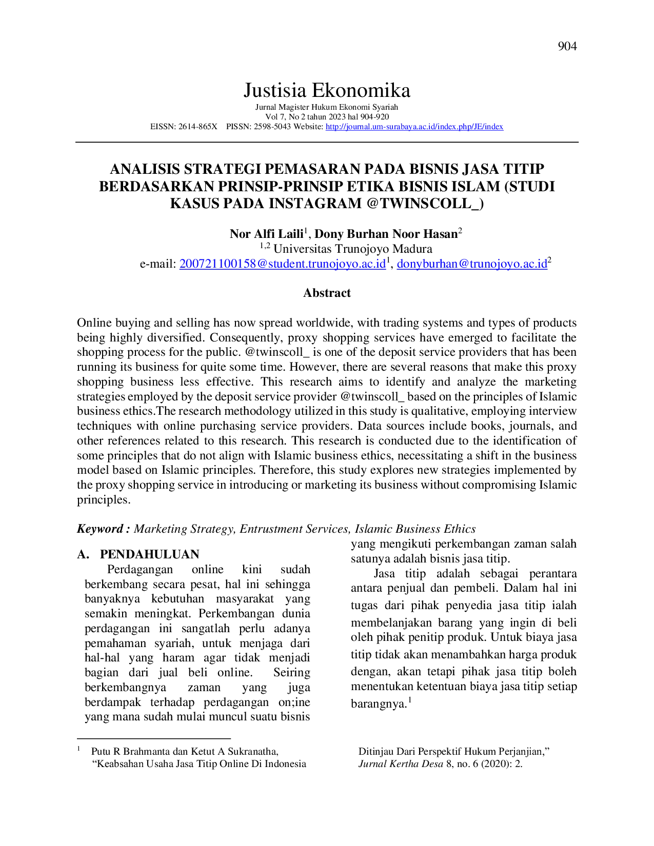 JURIS Analisis Strategi Pemasaran Pada Bisnis Jasa Titip Berdasarkan Prinsip Prinsip Etika Bisnis Islam Studi Kasus Pada Instagram Twinscoll