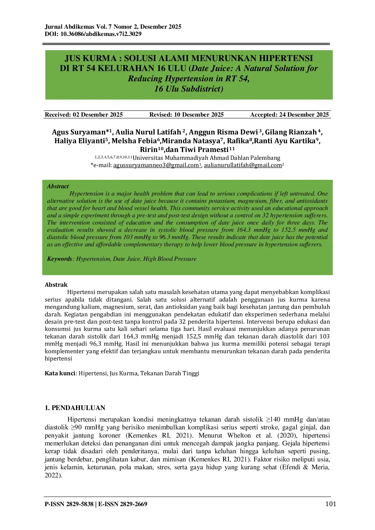 JURIS Jus Kurma Solusi Alami Menurunkan Hipertensi di RT 54 Kelurahan 16 Ulu