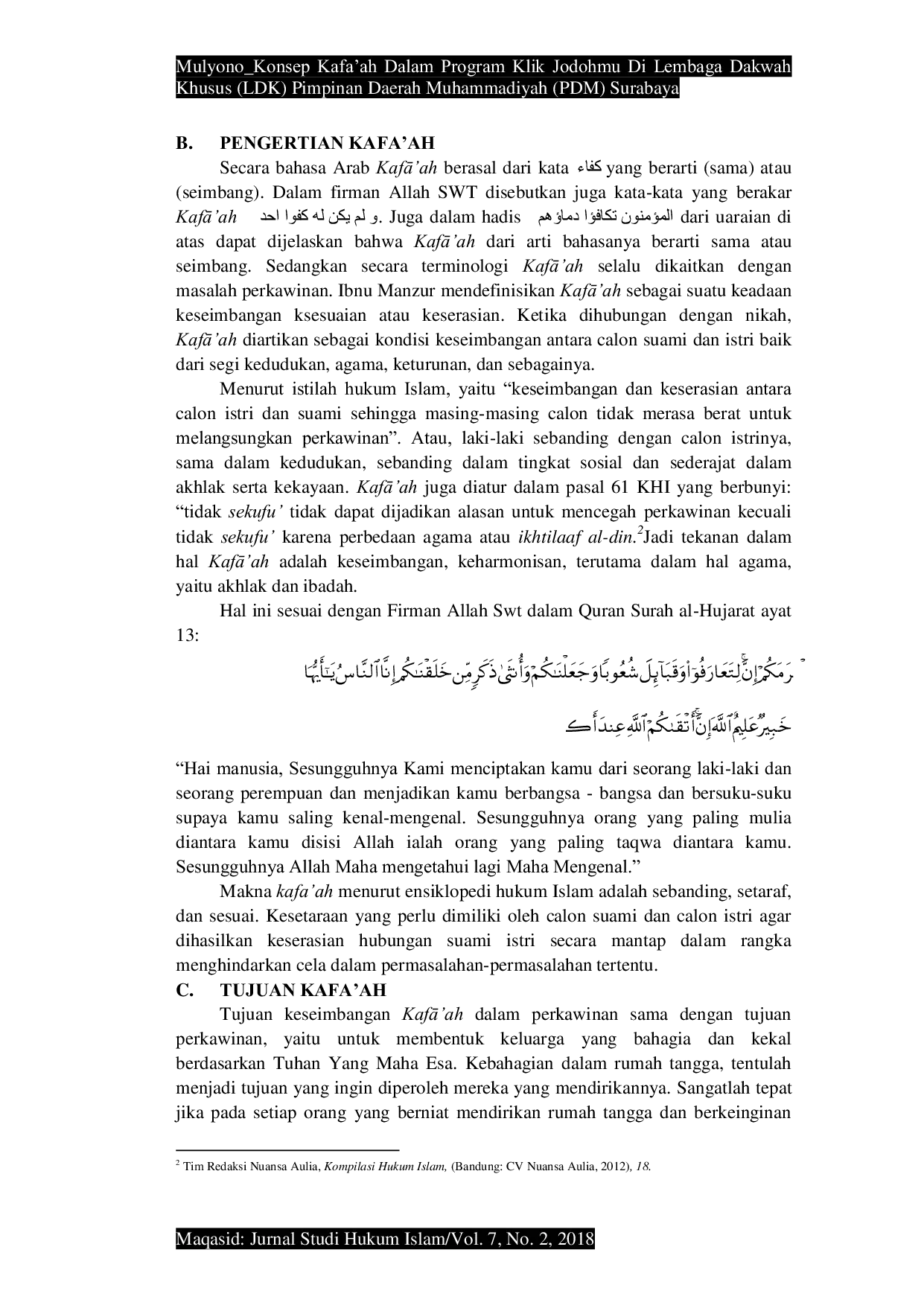 JURIS Konsep Kafa ah Dalam Program Klik Jodohmu Di Lembaga Dakwah Khusus LDK Pimpinan Daerah Muhammadiyah PDM Surabaya