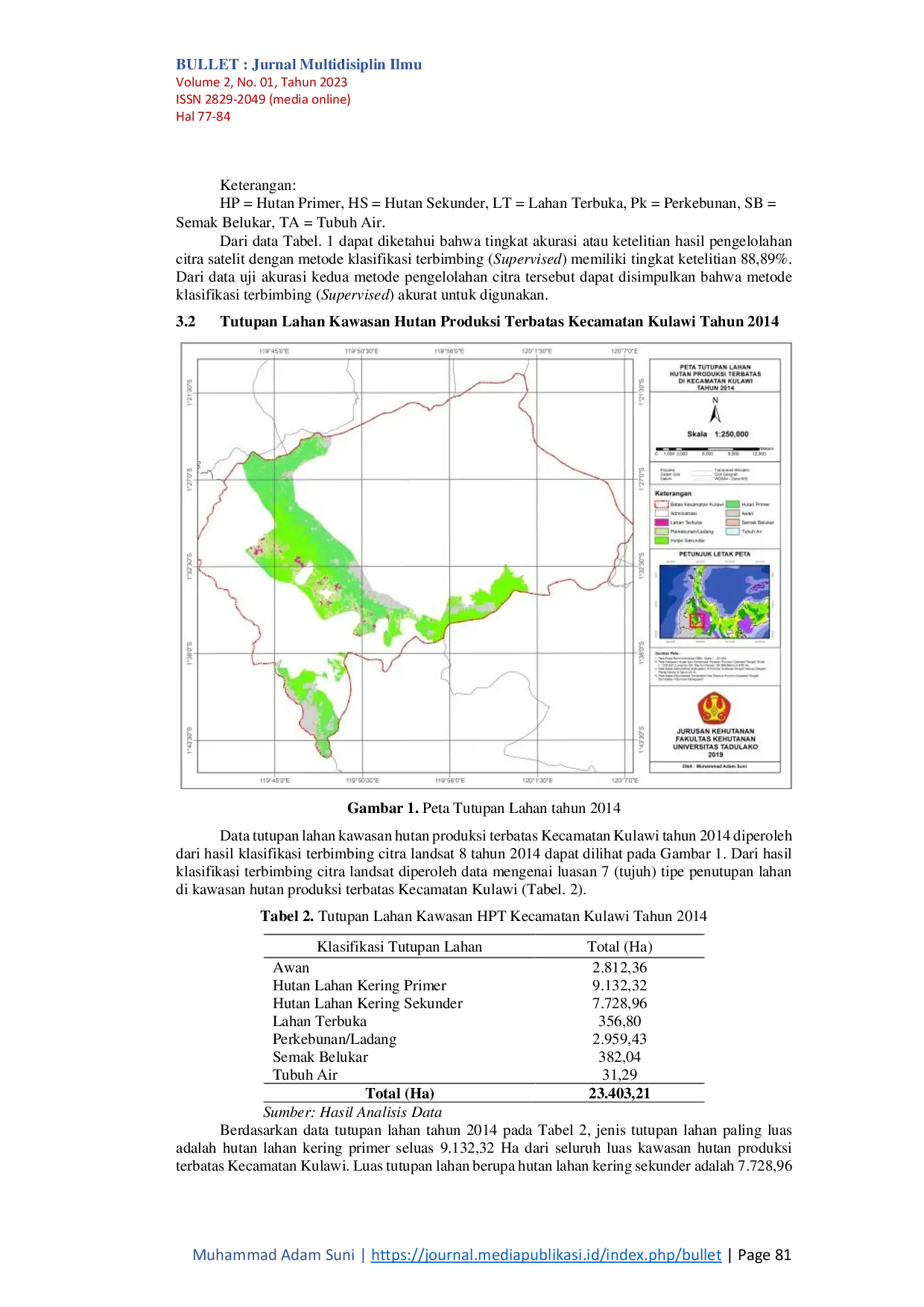 JURIS Analisis Perubahan Tutupan Lahan di Hutan Produksi Terbatas Kecamatan Kulawi Kabupaten Sigi