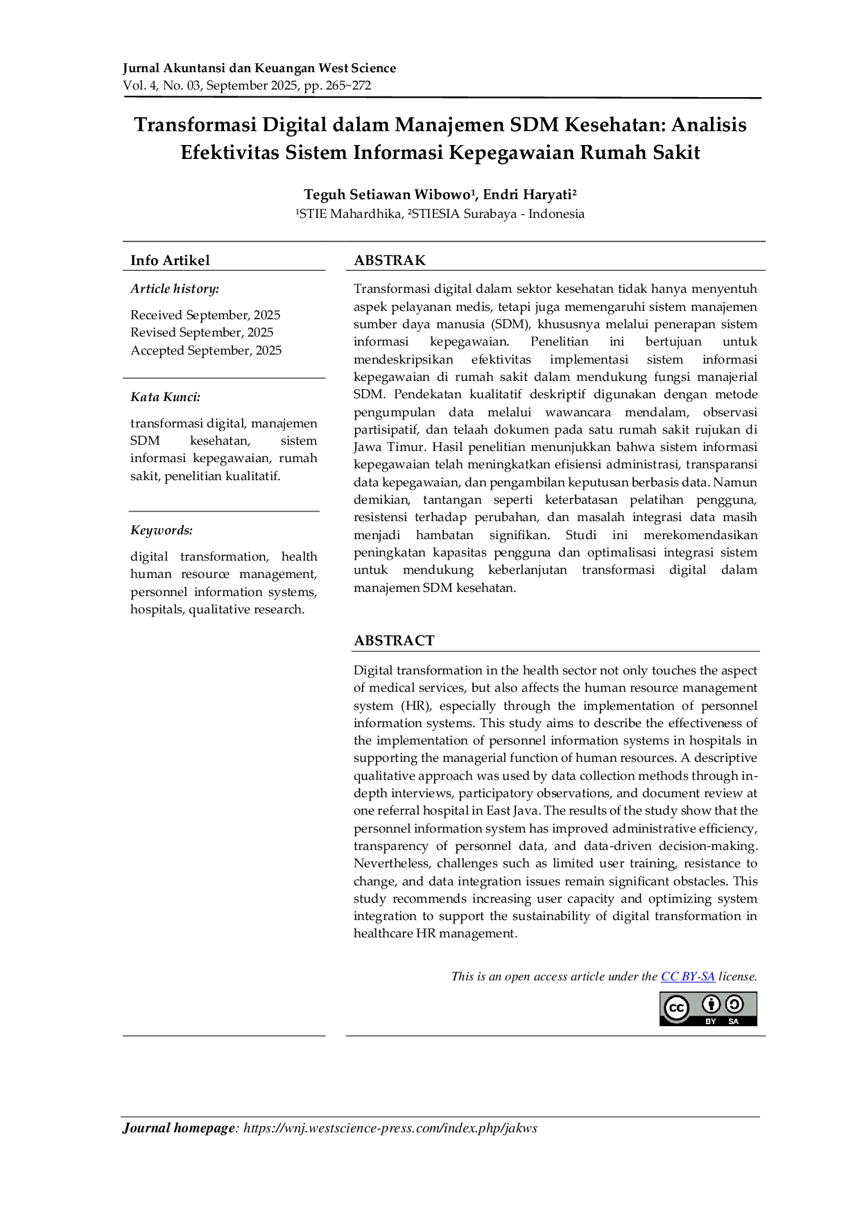 JURIS Transformasi Digital dalam Manajemen SDM Kesehatan Analisis Efektivitas Sistem Informasi Kepegawaian Rumah Sakit
