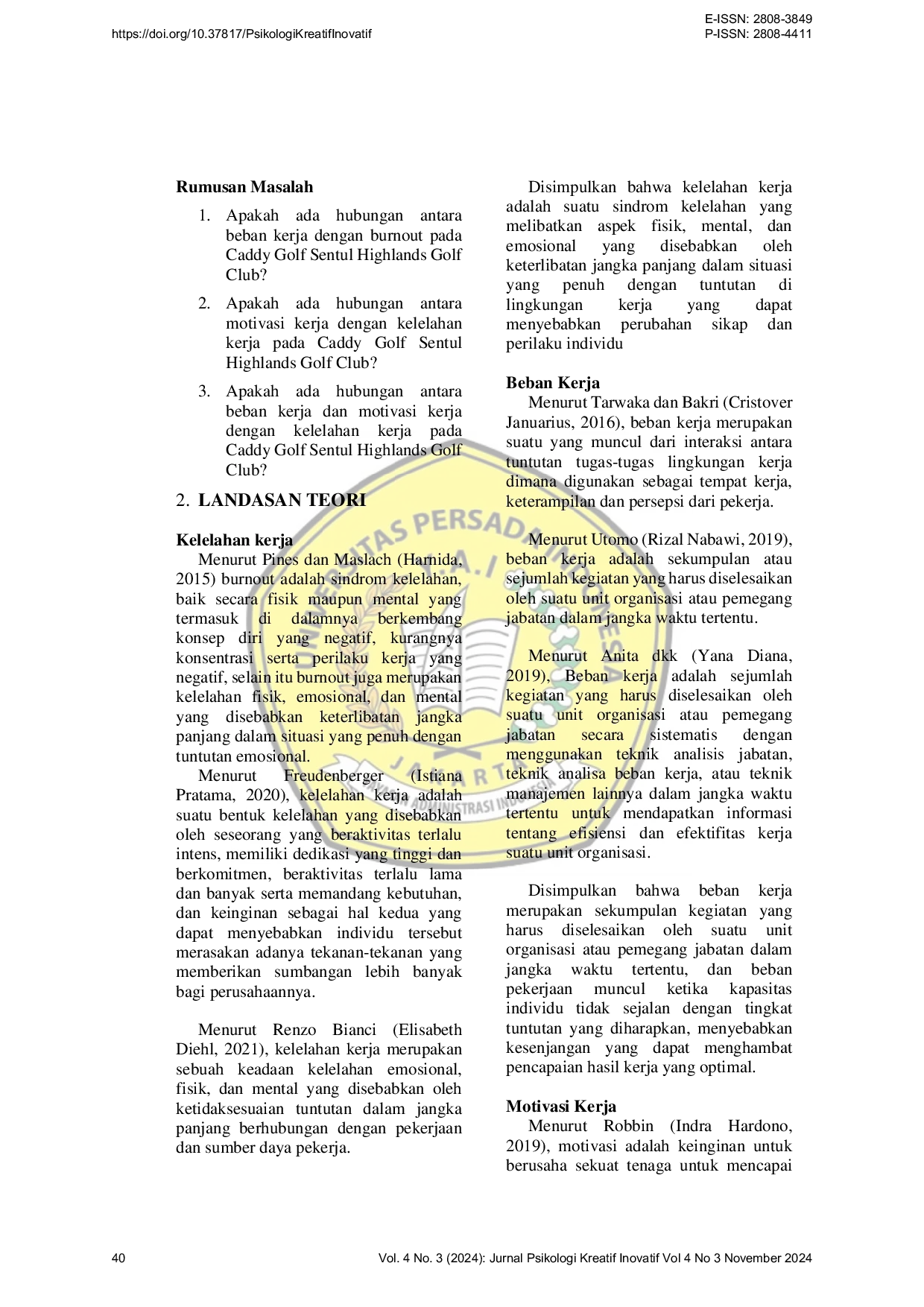 JURIS Hubungan Antara Beban Kerja Dan Motivasi Kerja Dengan Kelelahan Kerja Pada Caddy Golf Sentul Highlands Golf Club