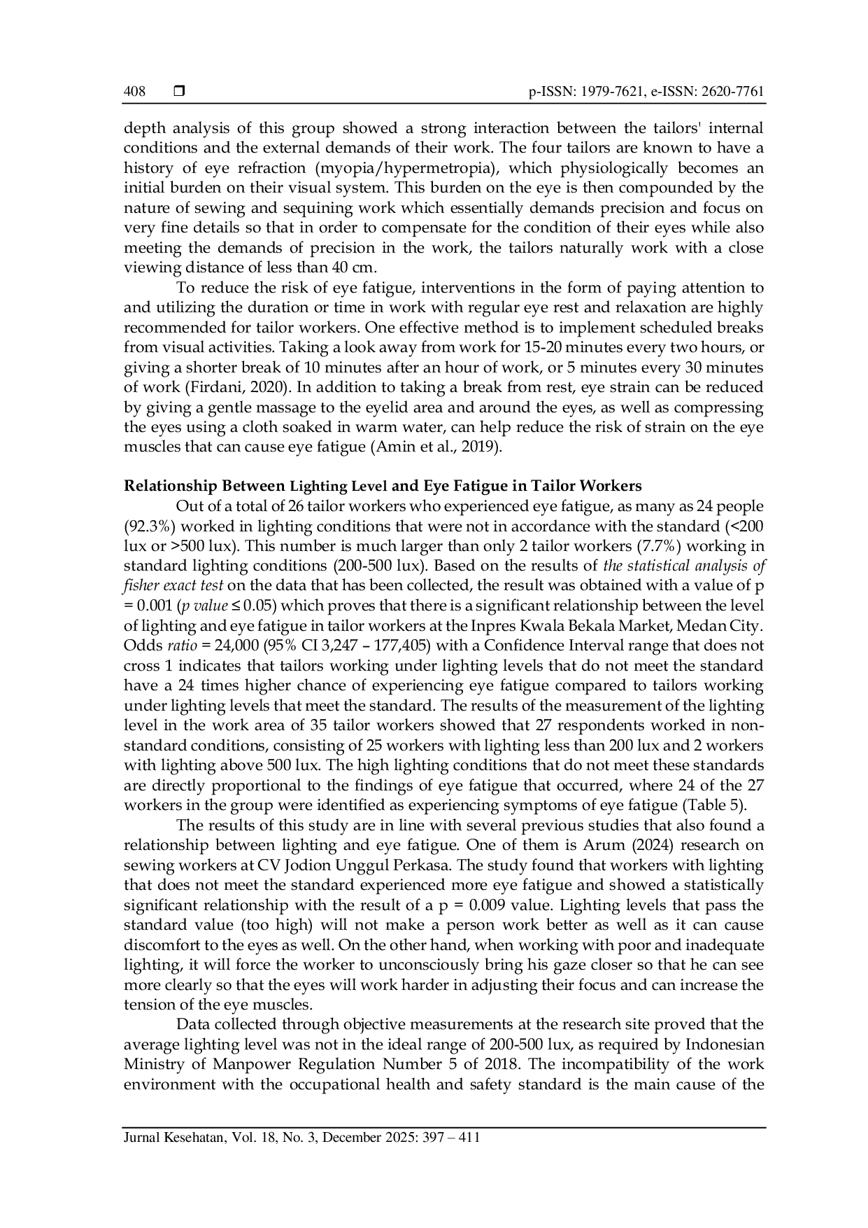 JURIS Factors Related to Eye Fatigue in Tailor Workers at Kwala Bekala Inpres Market Medan City in 2025