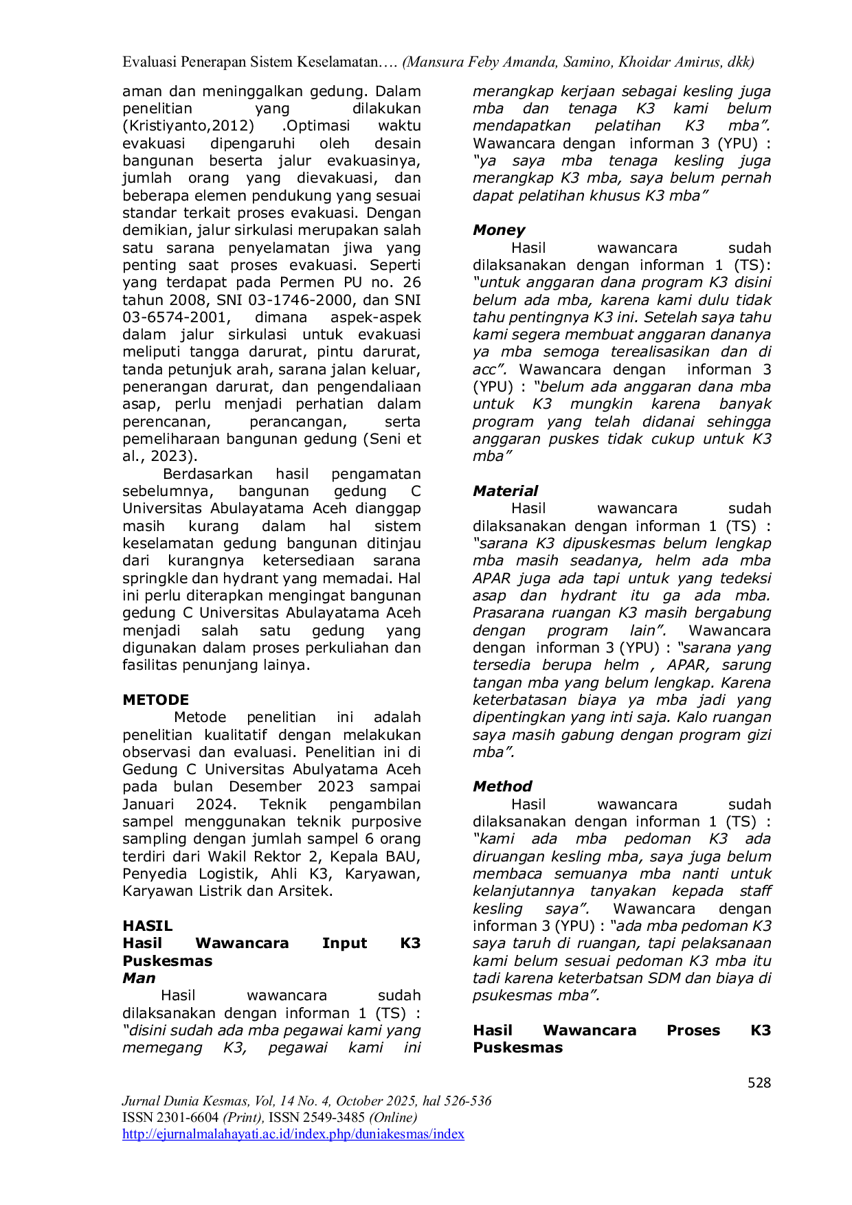 JURIS Evaluasi Penerapan Sistem Keselamatan Gedung C Universitas Abulyatama Aceh