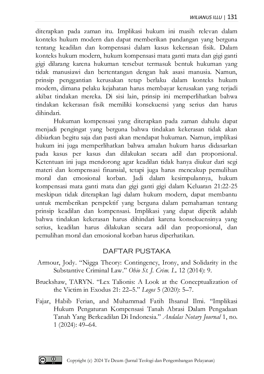 JURIS Analisis Hukum Kompensasi Mata Ganti Mata Gigi Ganti Gigi dalam Keluaran 21 22 25