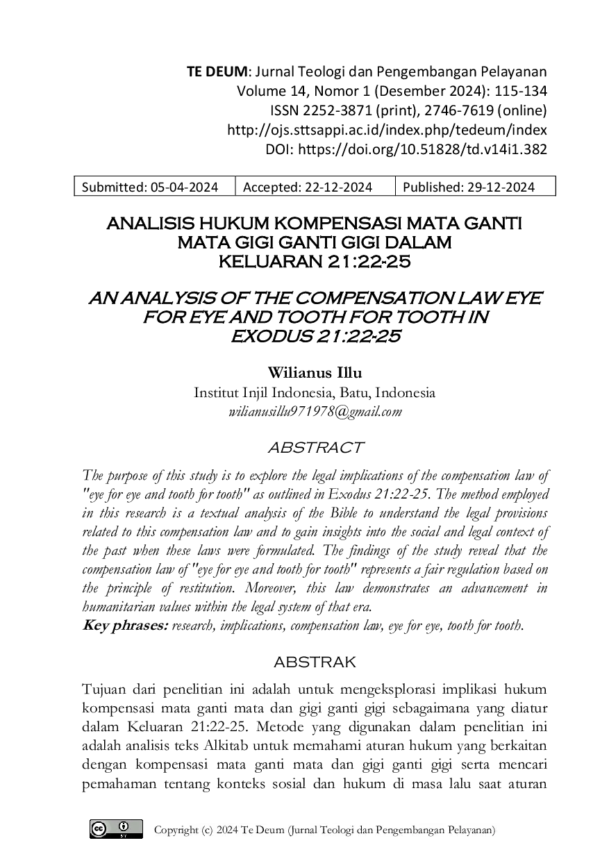 JURIS Analisis Hukum Kompensasi Mata Ganti Mata Gigi Ganti Gigi dalam Keluaran 21 22 25