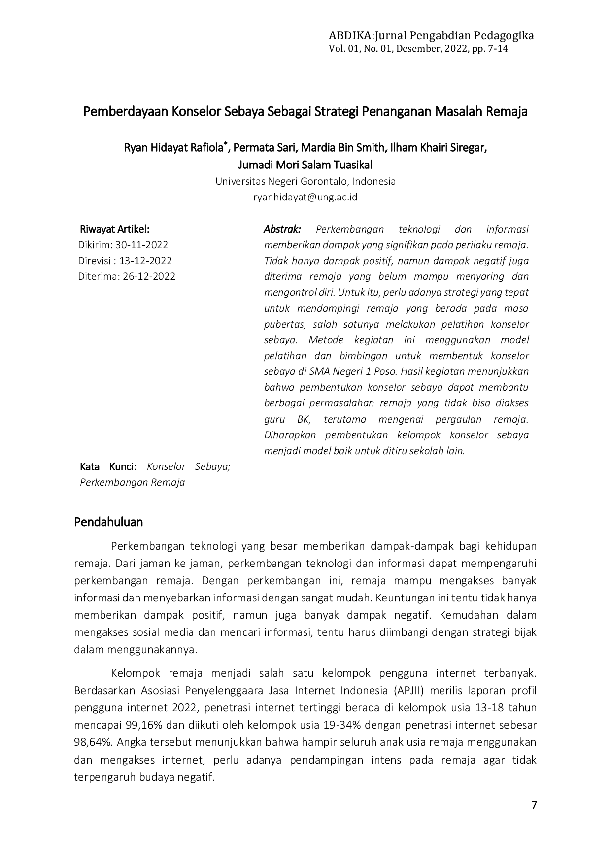 JURIS Pemberdayaan Konselor Sebaya Sebagai Strategi Penanganan Masalah Remaja