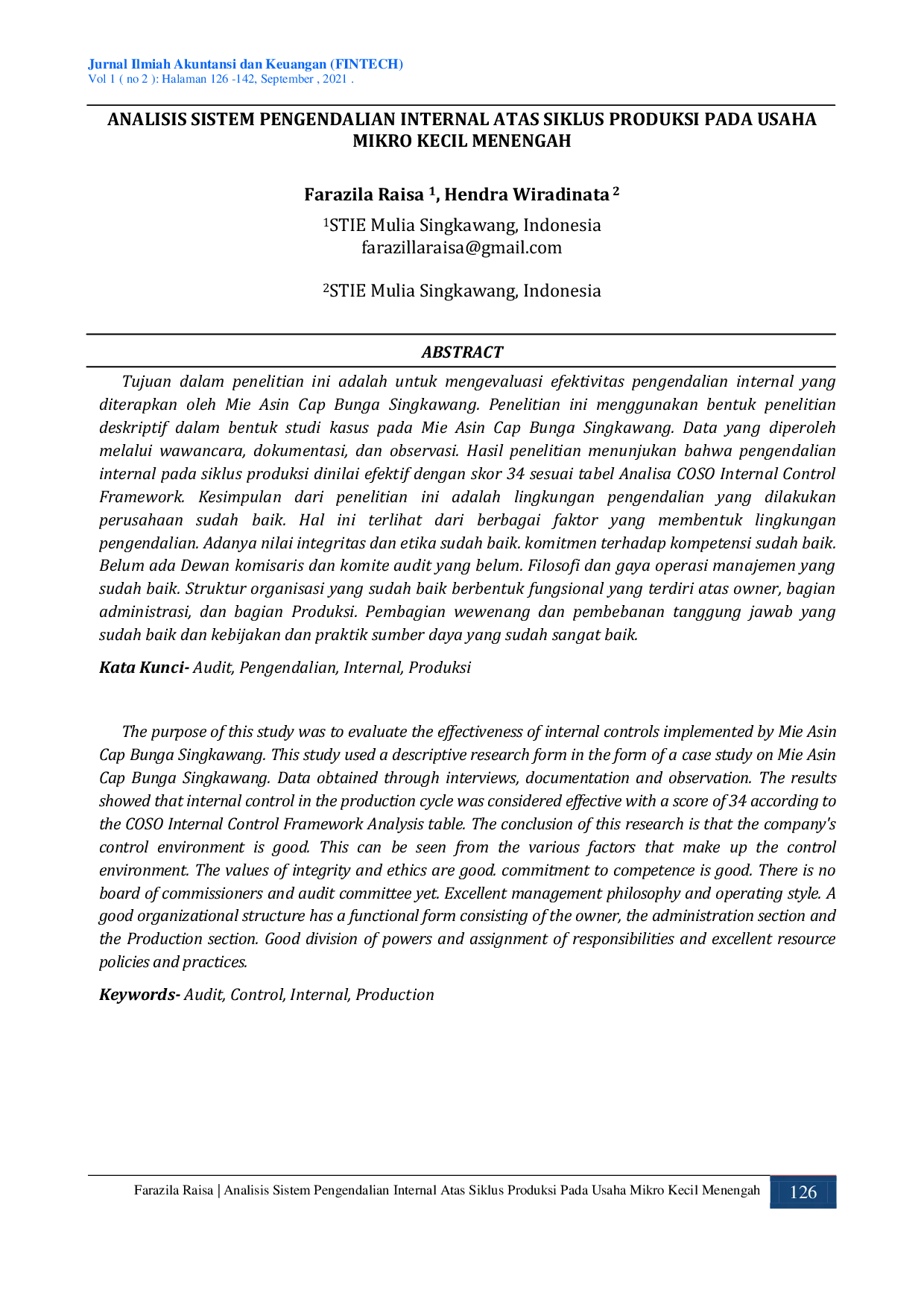 JURIS Analisis Sistem Pengendalian Internal Atas Siklus Produksi Pada Usaha Mikro Kecil Menengah