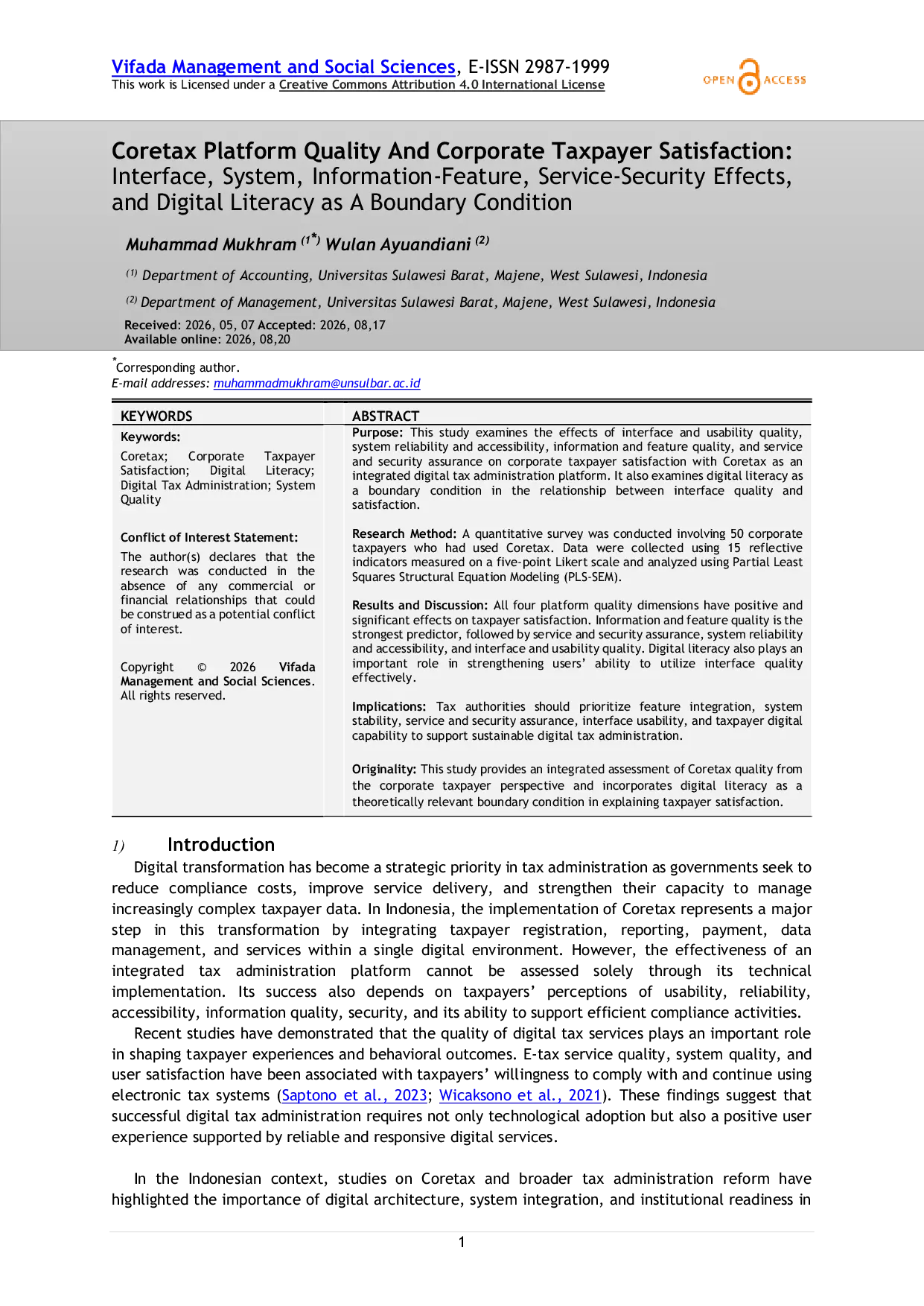 JURIS Coretax Platform Quality And Corporate Taxpayer Satisfaction Interface System Information Feature Service Security Effects and Digital Literacy as A Boundary Condition
